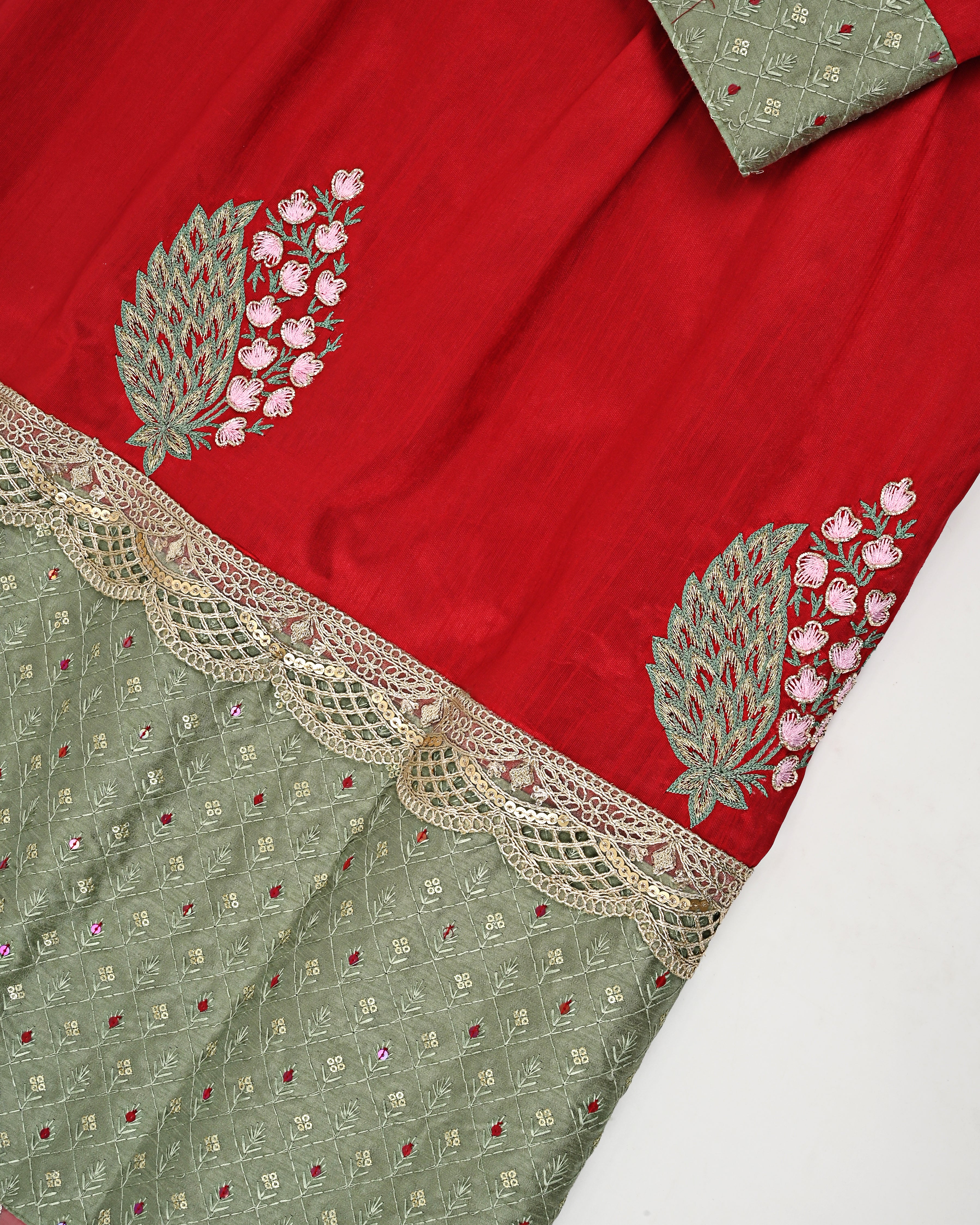 Blood Red Rida With Smart Heavy Look Panel Smart Lacing & Smart Emb Work