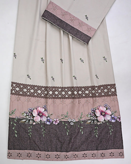 Oatmeal Rida All Over Floral Booties With Smart Panel Lace & Floral Work