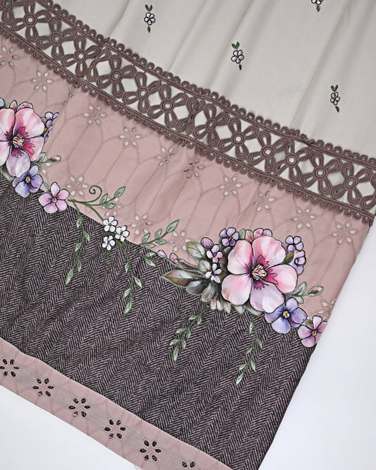 Oatmeal Rida All Over Floral Booties With Smart Panel Lace & Floral Work