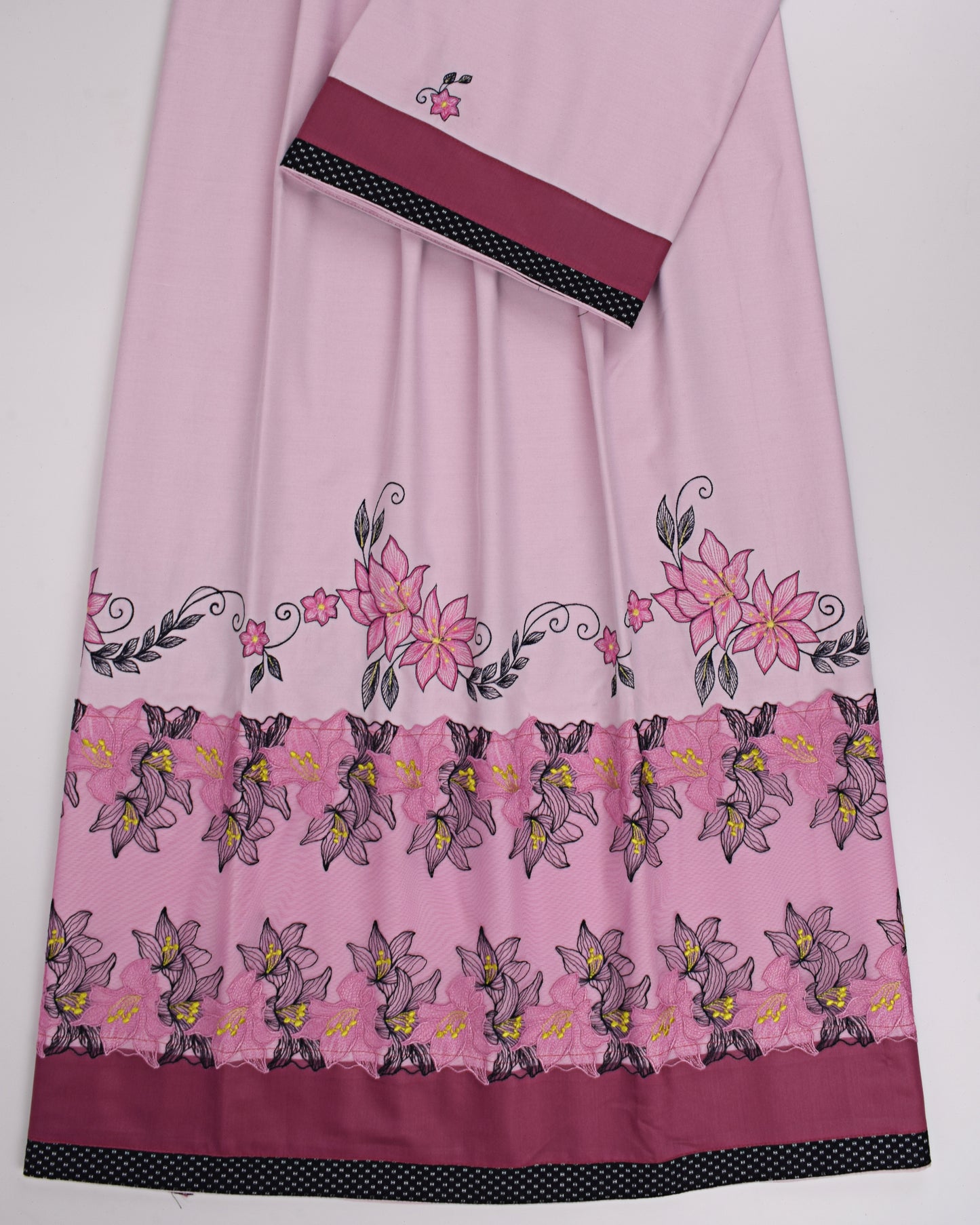 Light Pink Rida With Smart Floral Embroidery & Smart Lace