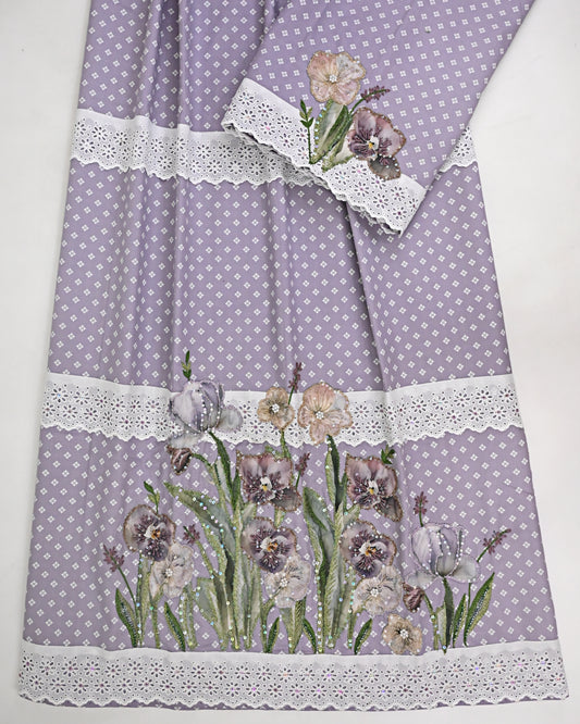 Mauve MIni Floral Print Rida With Smart Floral Mix Work & Smart Lace