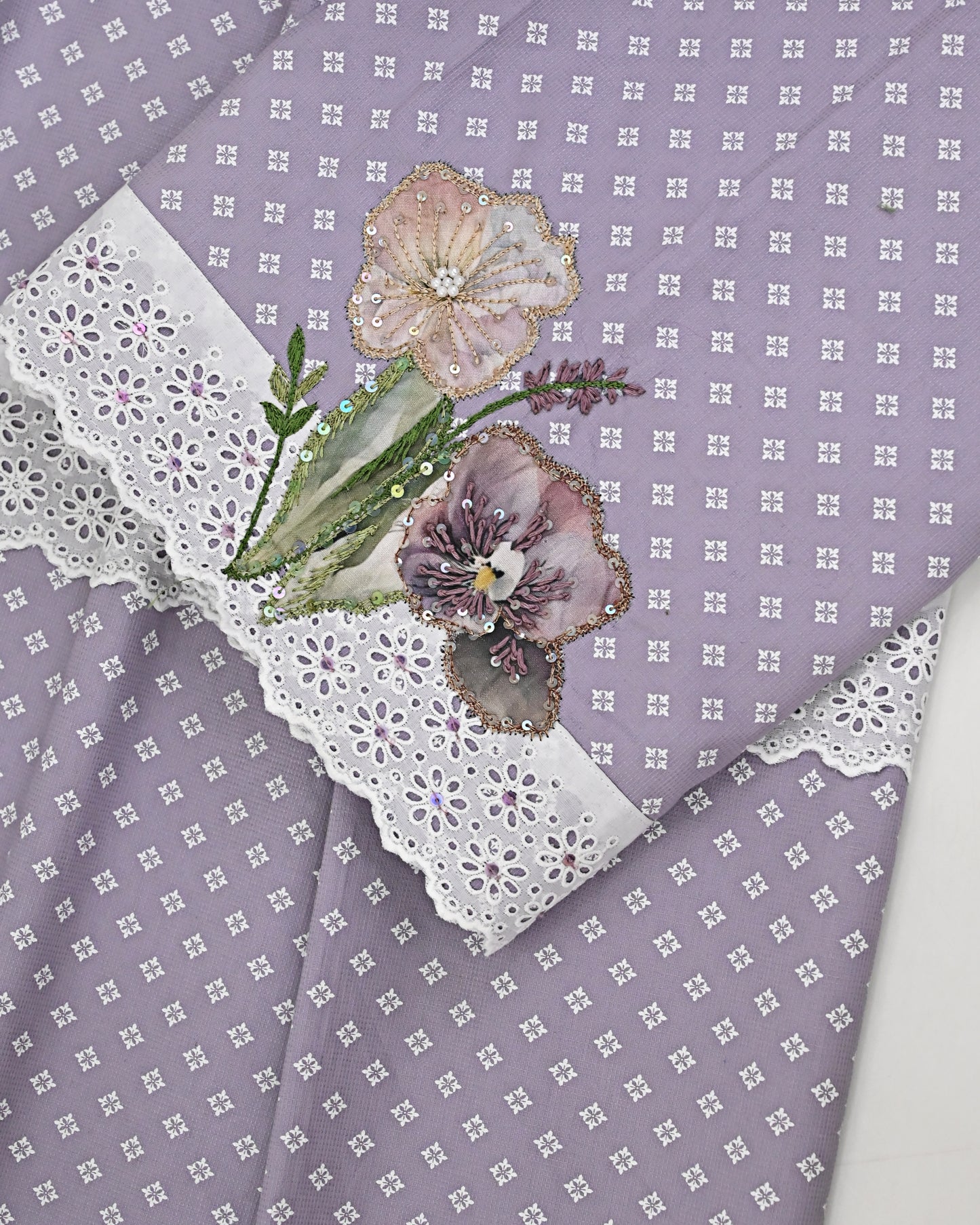 Mauve MIni Floral Print Rida With Smart Floral Mix Work & Smart Lace