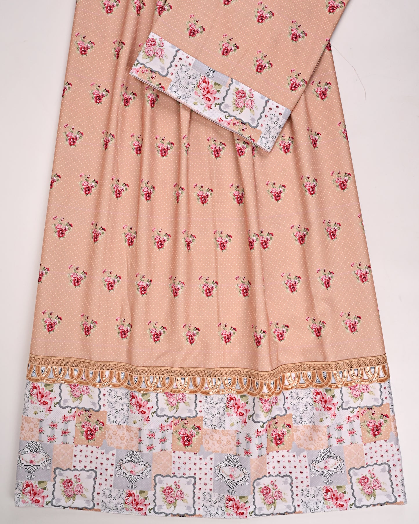 Cream Base Printed Rida With Smart Floral Panel & Al vard Material