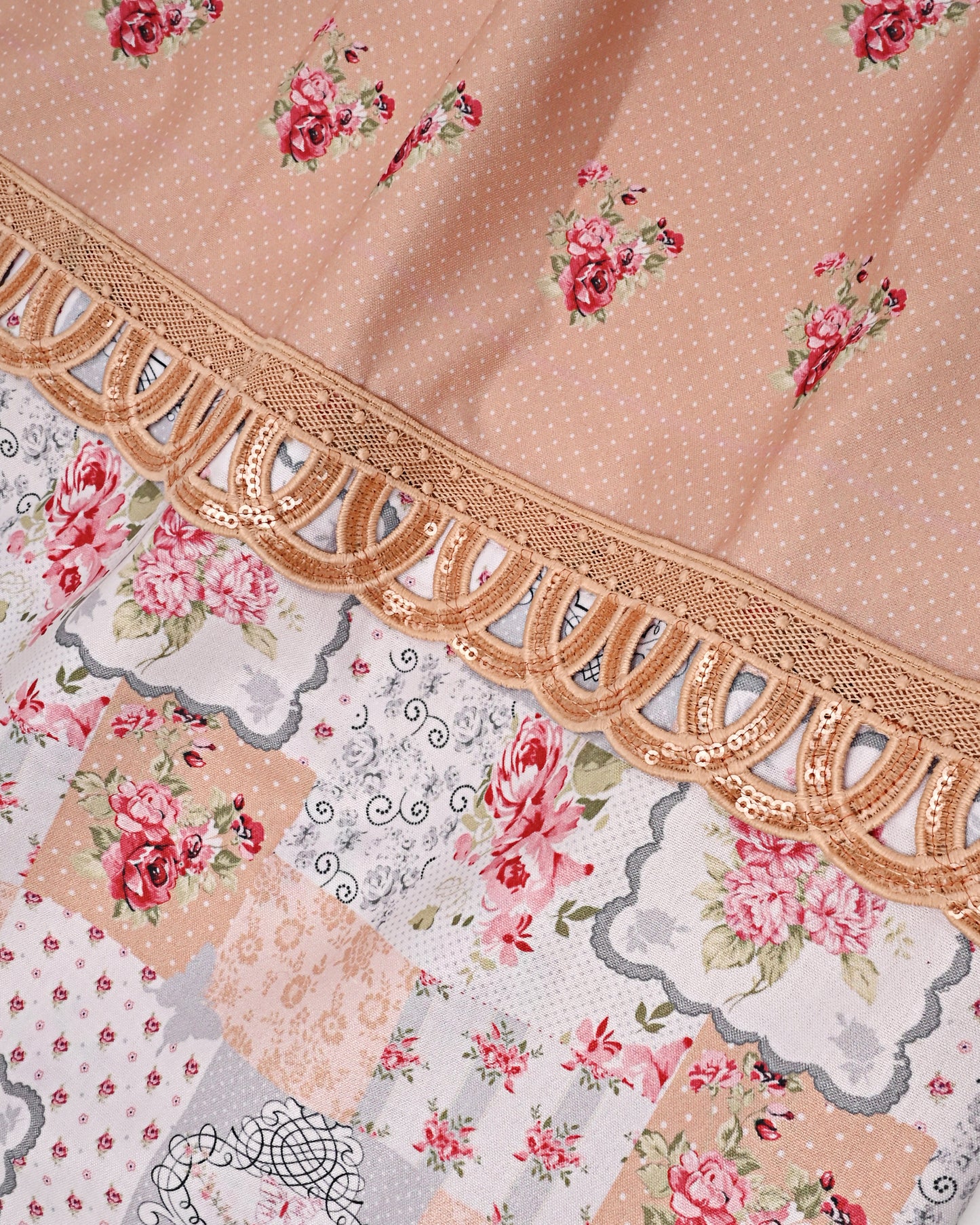 Cream Base Printed Rida With Smart Floral Panel & Al vard Material
