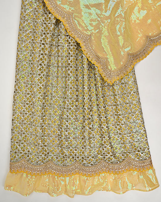 Bright Yellow Base RCJ With Heavy Look Silver Lace Peice & Sequence Dupatta