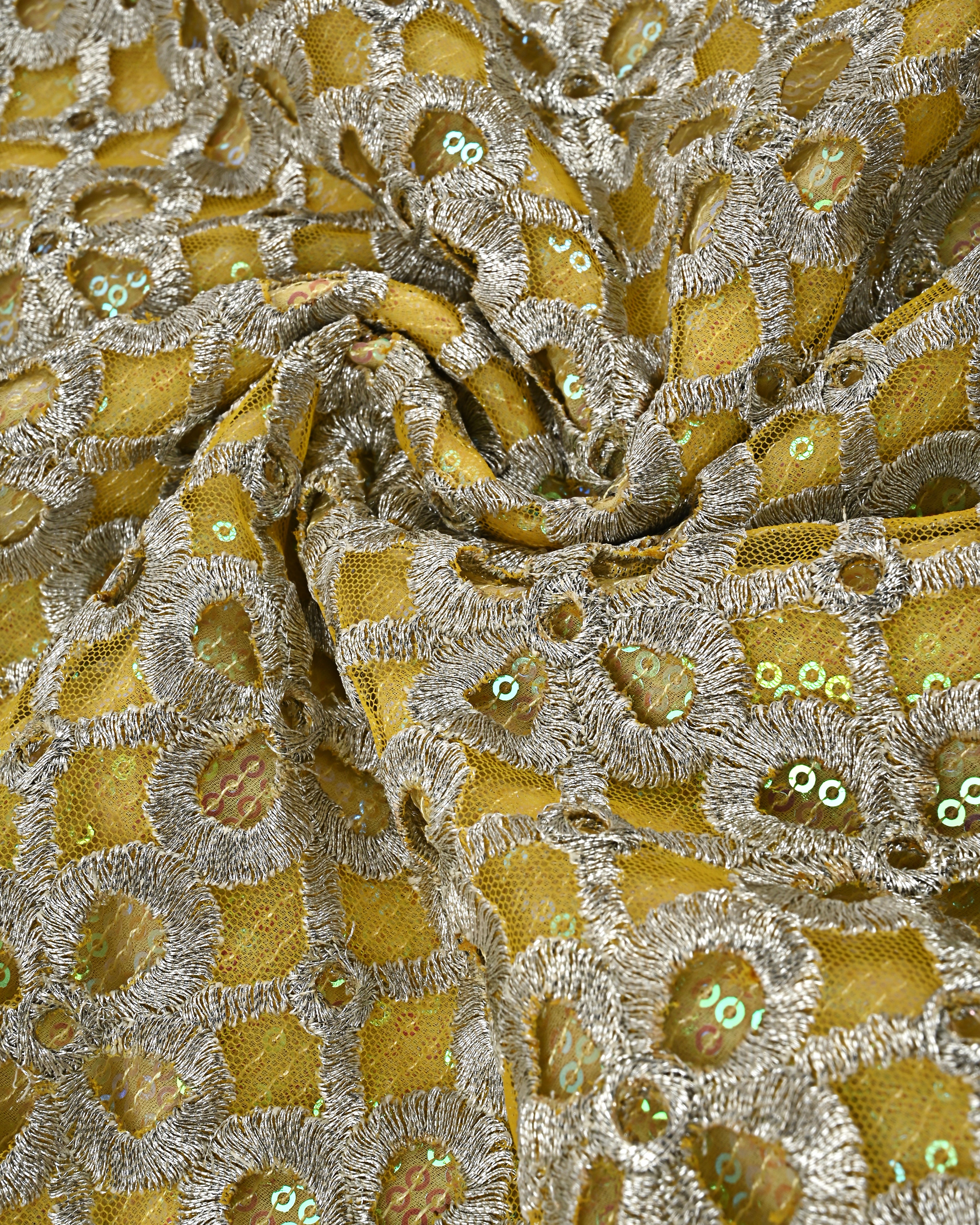 Bright Yellow Base RCJ With Heavy Look Silver Lace Peice & Sequence Dupatta