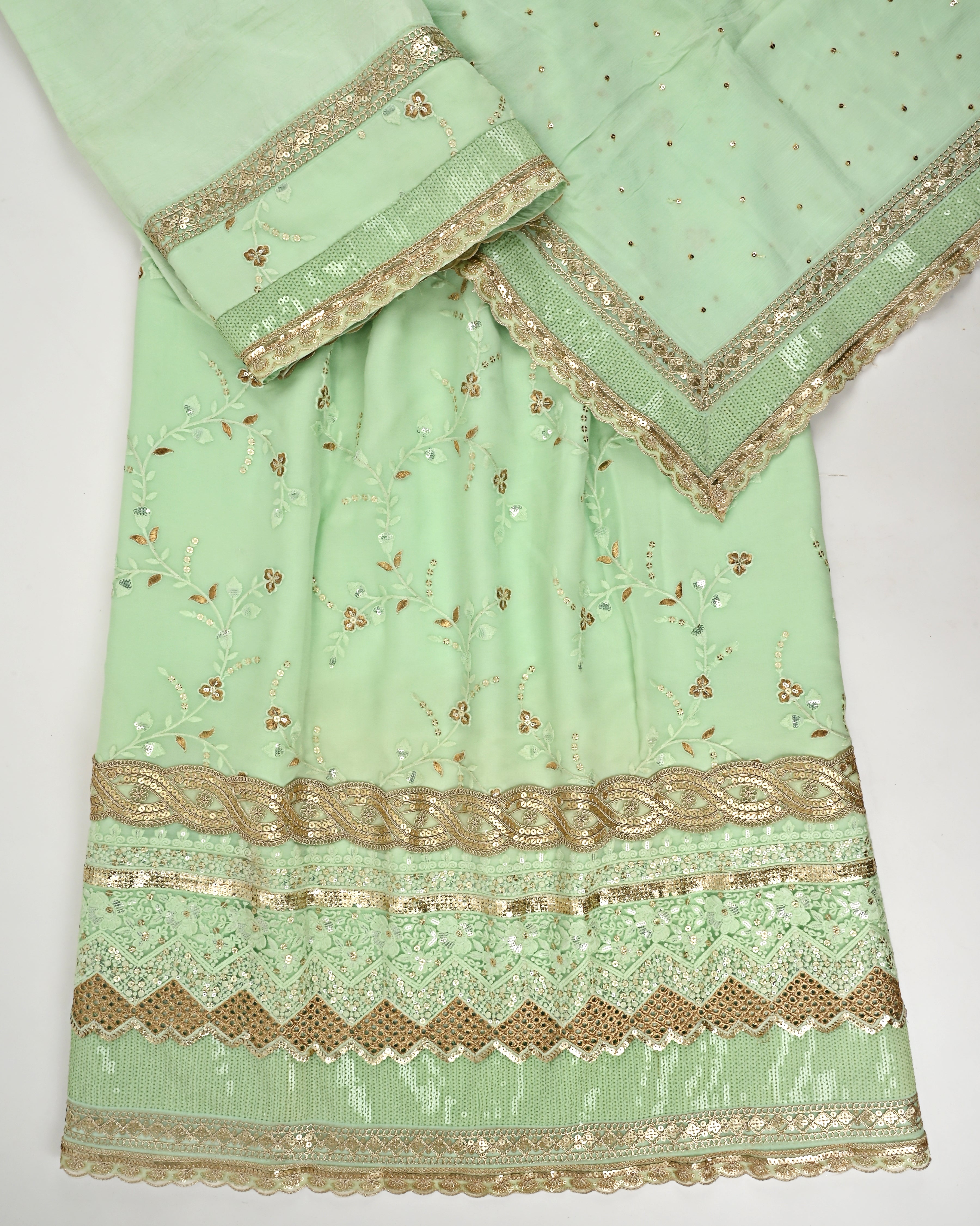 Mint Green RCJ With Sober Work & Heavy Golden Lacing