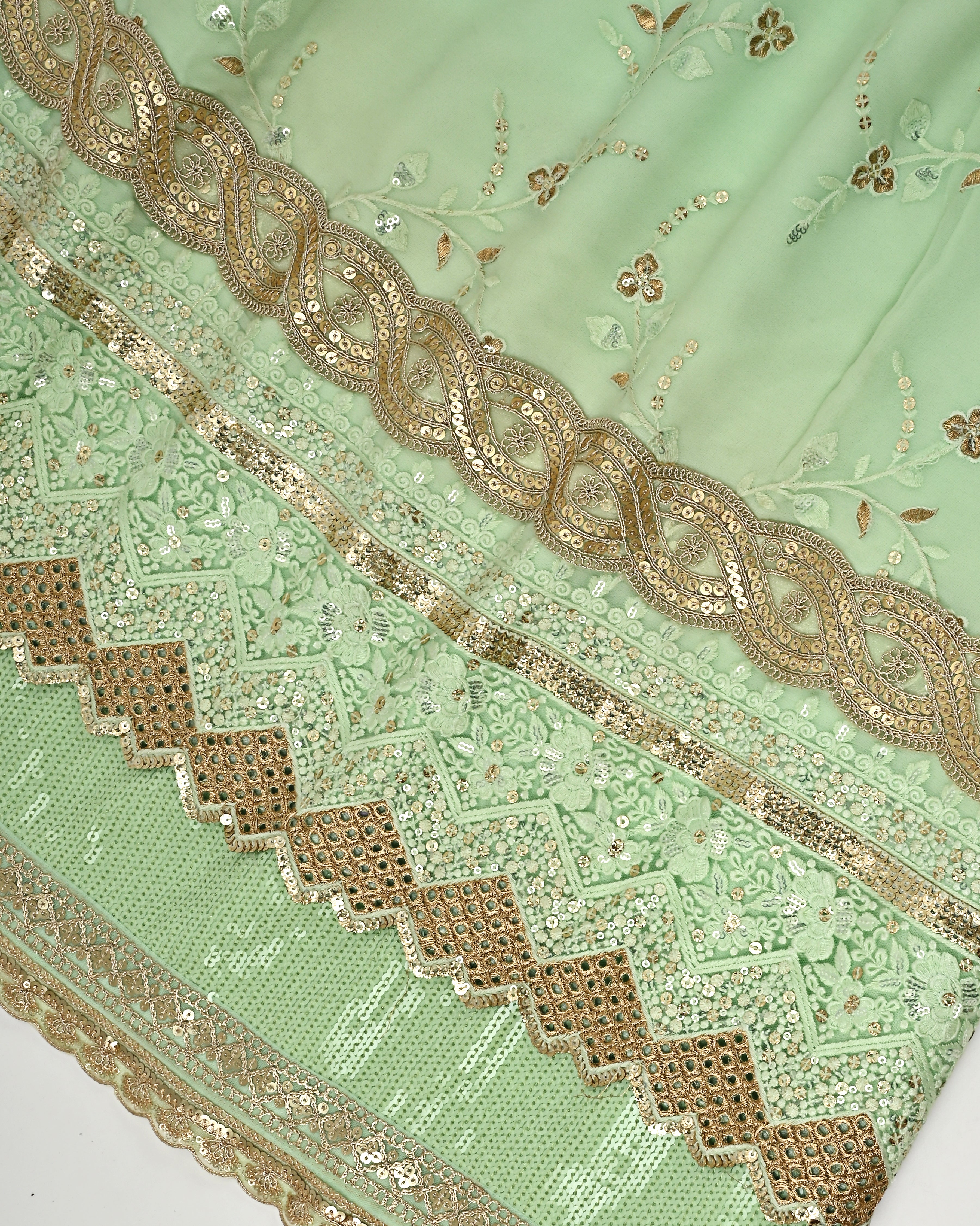 Mint Green RCJ With Sober Work & Heavy Golden Lacing