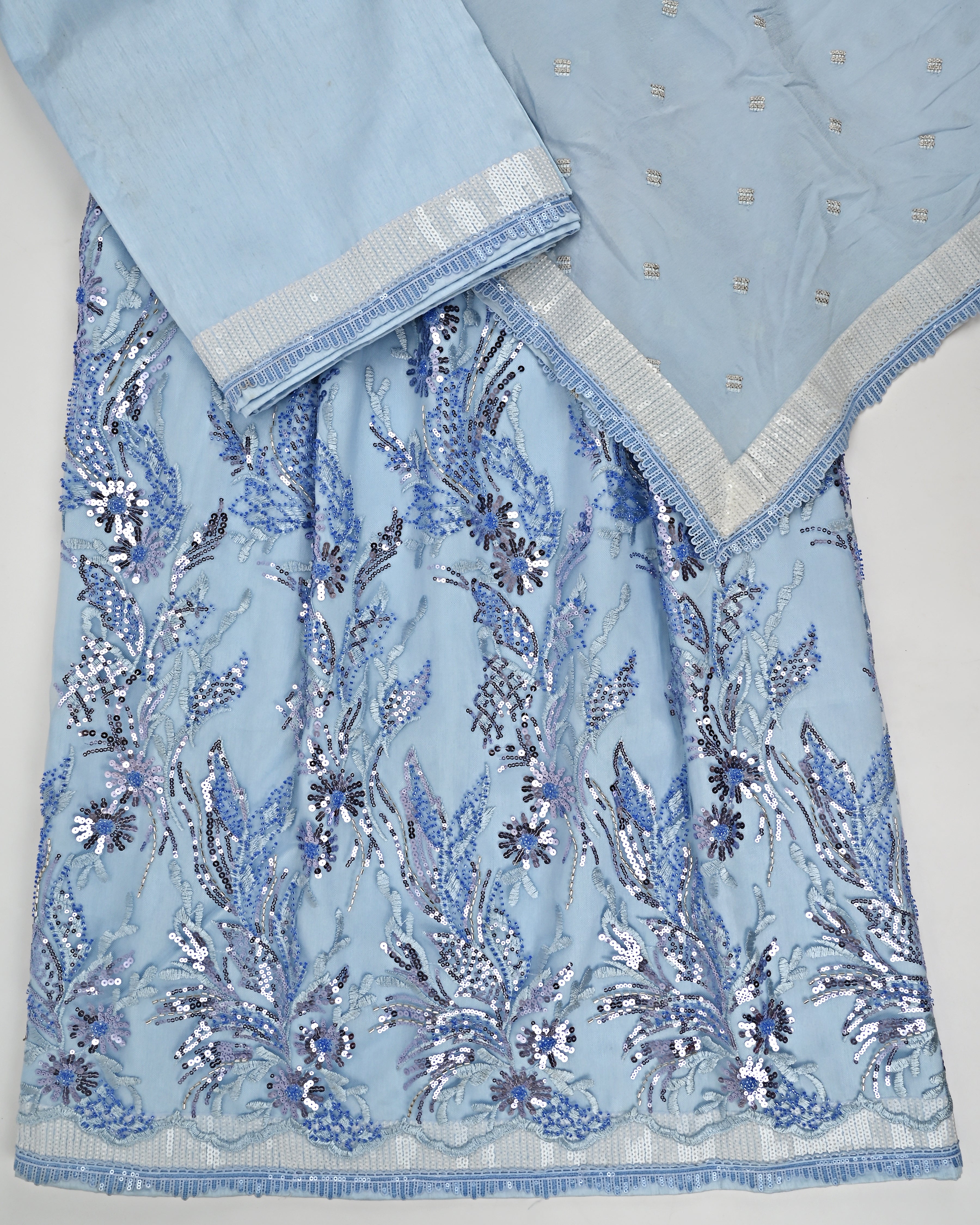 Light Blue RCJ With Heavy Floral Lace Peice & Smart Glitter Lace