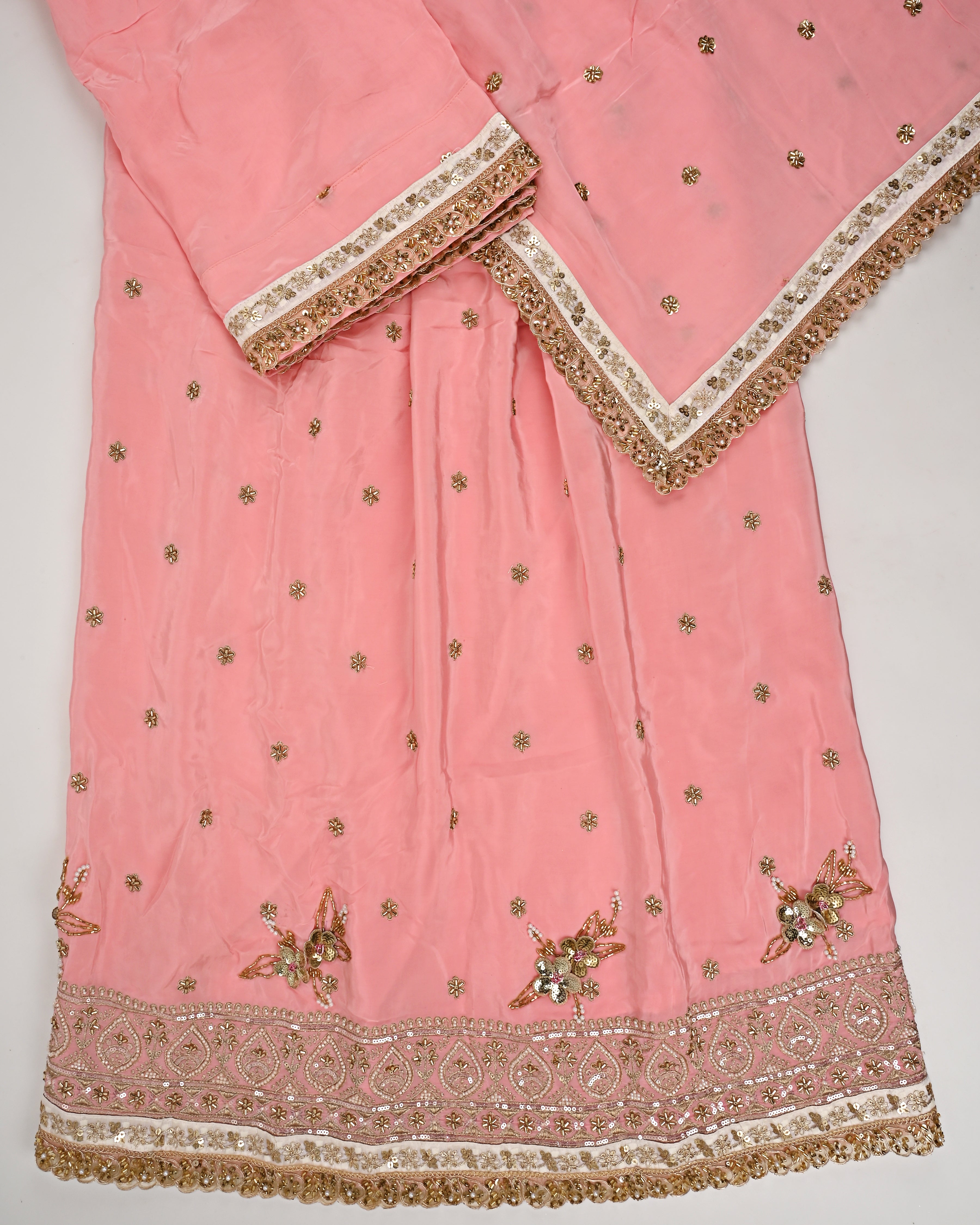Peachish Pink RCJ With All Over Small Booties & Floral Work Golden Heavy Lacing