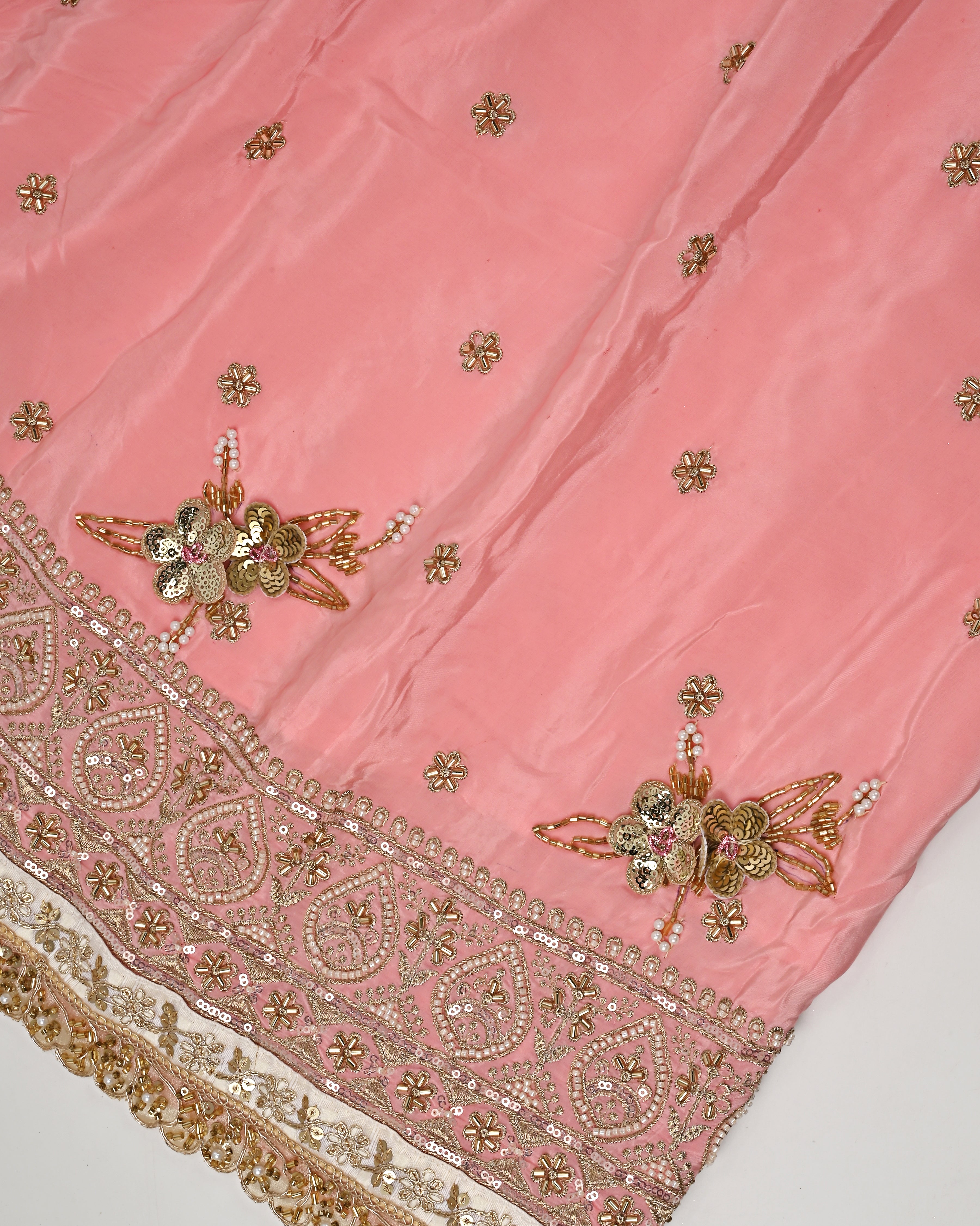 Peachish Pink RCJ With All Over Small Booties & Floral Work Golden Heavy Lacing