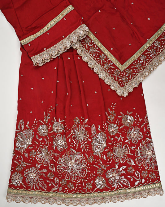 Blood Red RCJ With All Over Booties & Smart Golden Floral Work