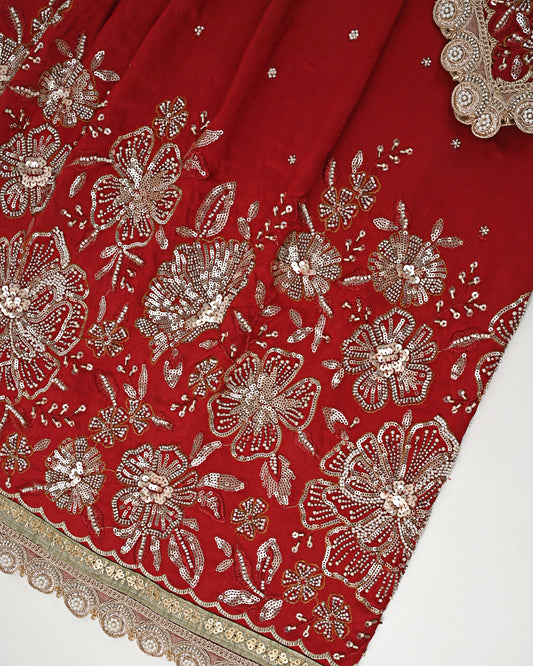 Blood Red RCJ With All Over Booties & Smart Golden Floral Work