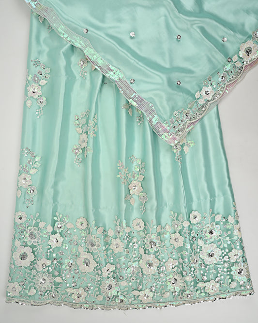 Aqua Green RCJ With Smart & Beautiful Floral White Lace Peice