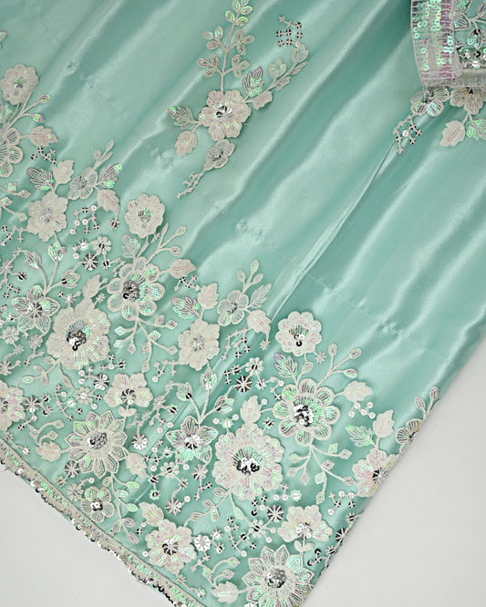 Aqua Green RCJ With Smart & Beautiful Floral White Lace Peice