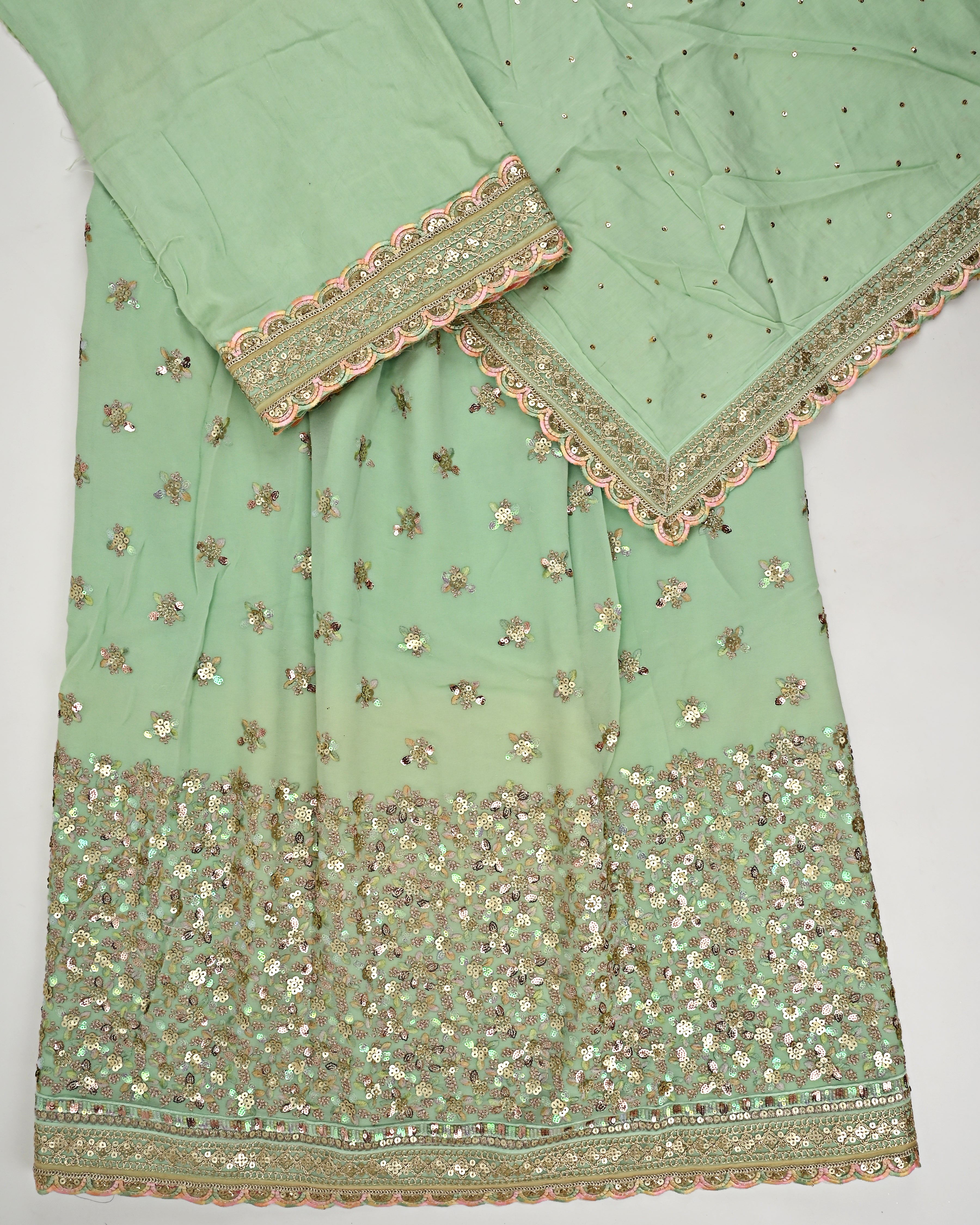 Pistachio Green RCJ With Golden Booties All Over & Golden Floral Lace Peice