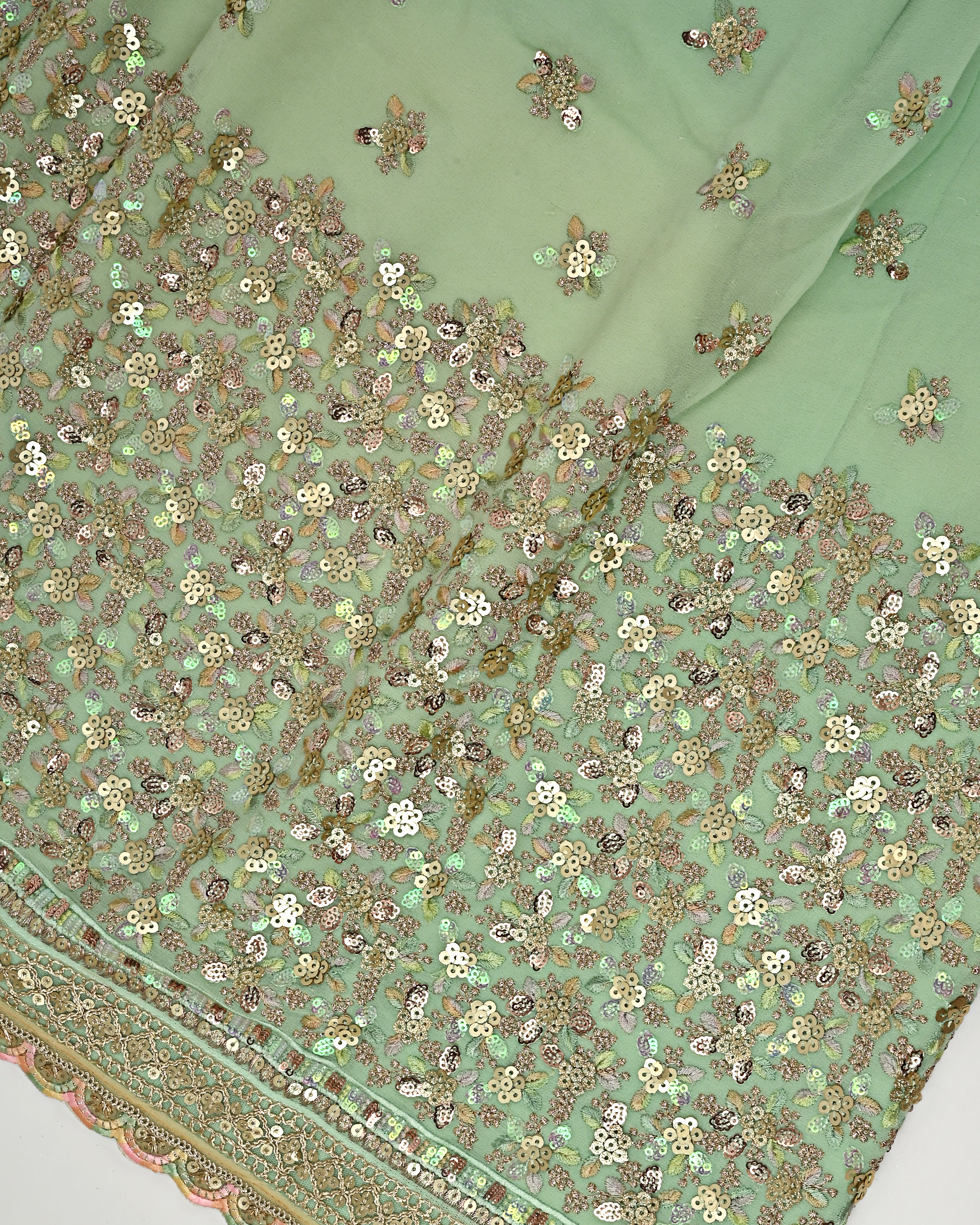 Pistachio Green RCJ With Golden Booties All Over & Golden Floral Lace Peice
