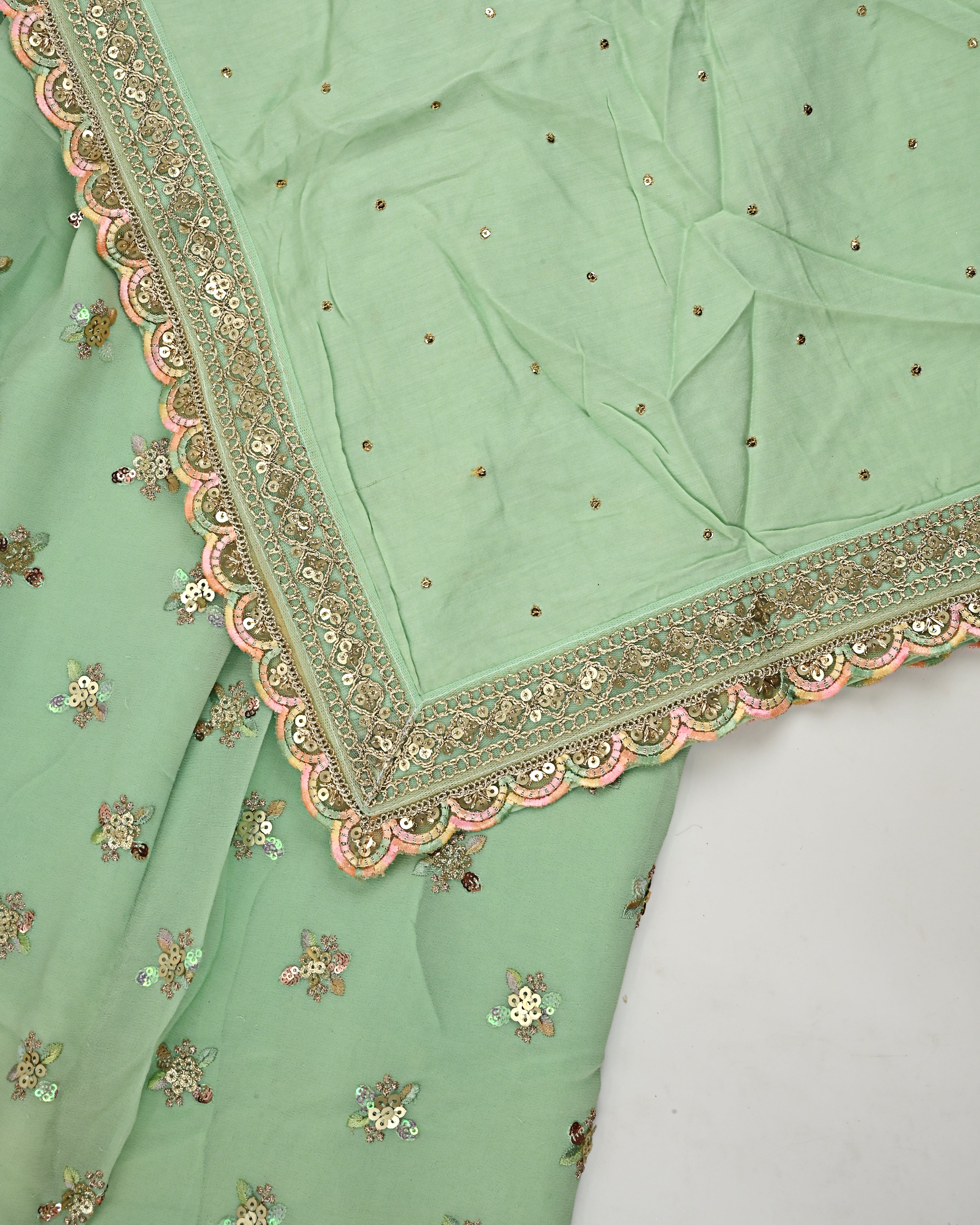 Pistachio Green RCJ With Golden Booties All Over & Golden Floral Lace Peice