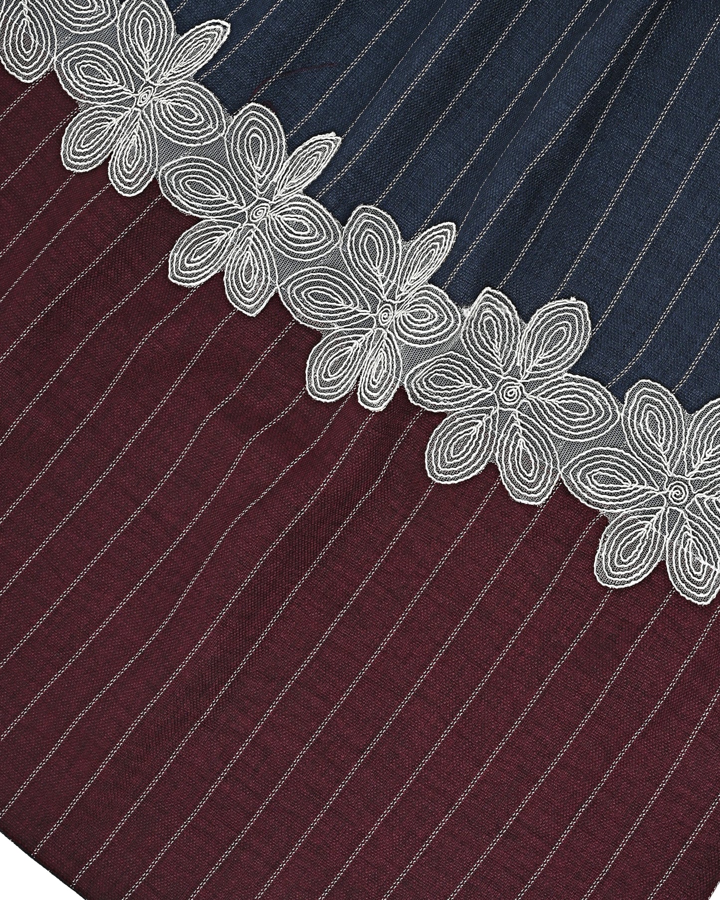 Denim White Lining Rida With Smart Wine Panel & Smart Floral Lace