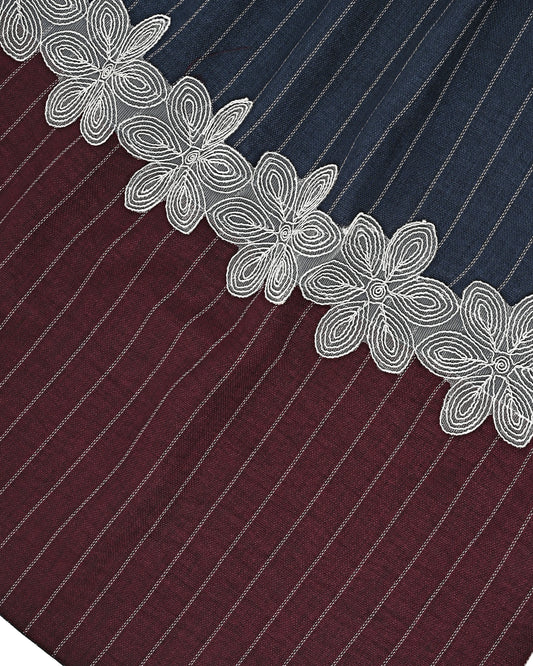 Denim White Lining Rida With Smart Wine Panel & Smart Floral Lace