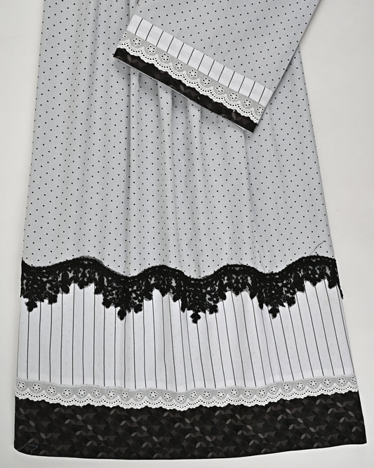 Light Grey Dots Rida With Black Lace & White Panel With Black Lining