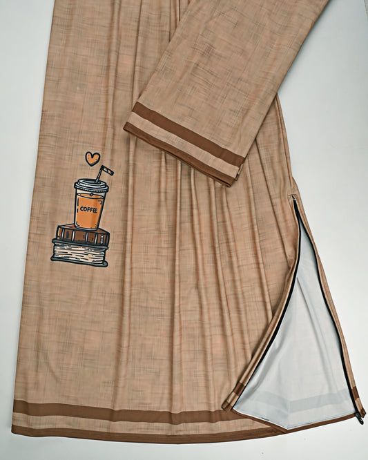 Coffee Brown Swim Wear Rida With Coffee Cup Printed On it