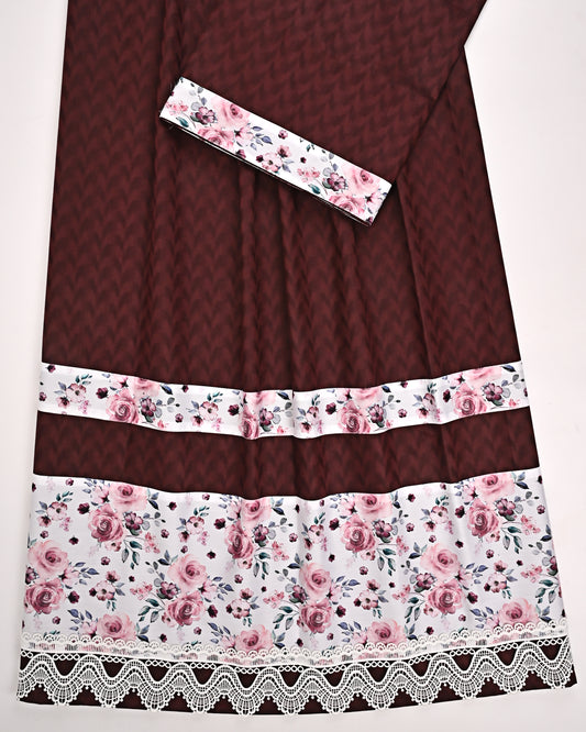 Dark Maroon Rida With Smart Floral Print Panel & Same Patta
