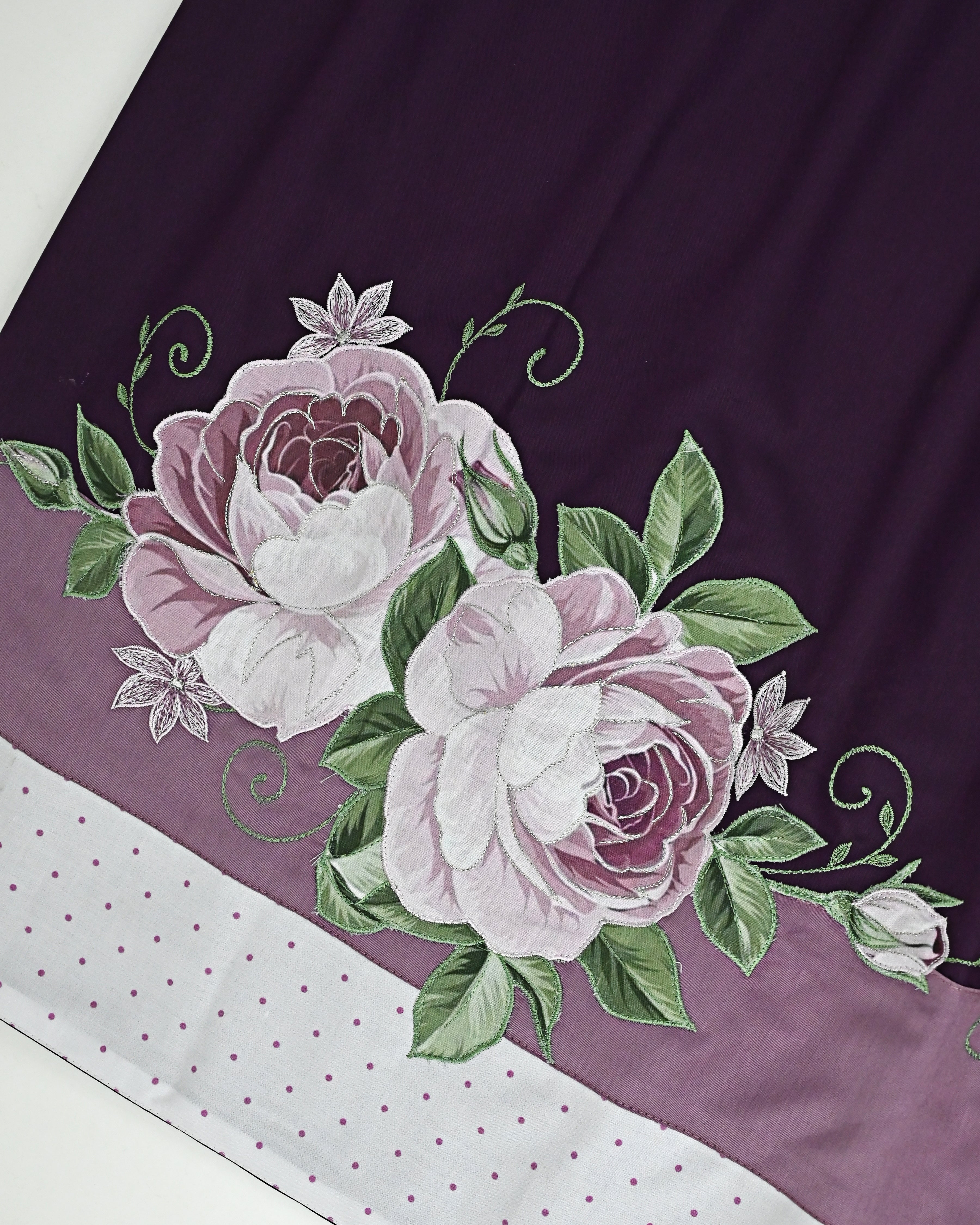 Deep Voilet Rida With Smart Plain Purple Dots Panel & Floral Applique Embroidery