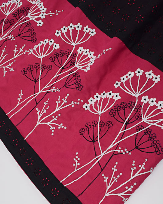 Hot Pink Rida With Smart Embroidery Work & Black Lace
