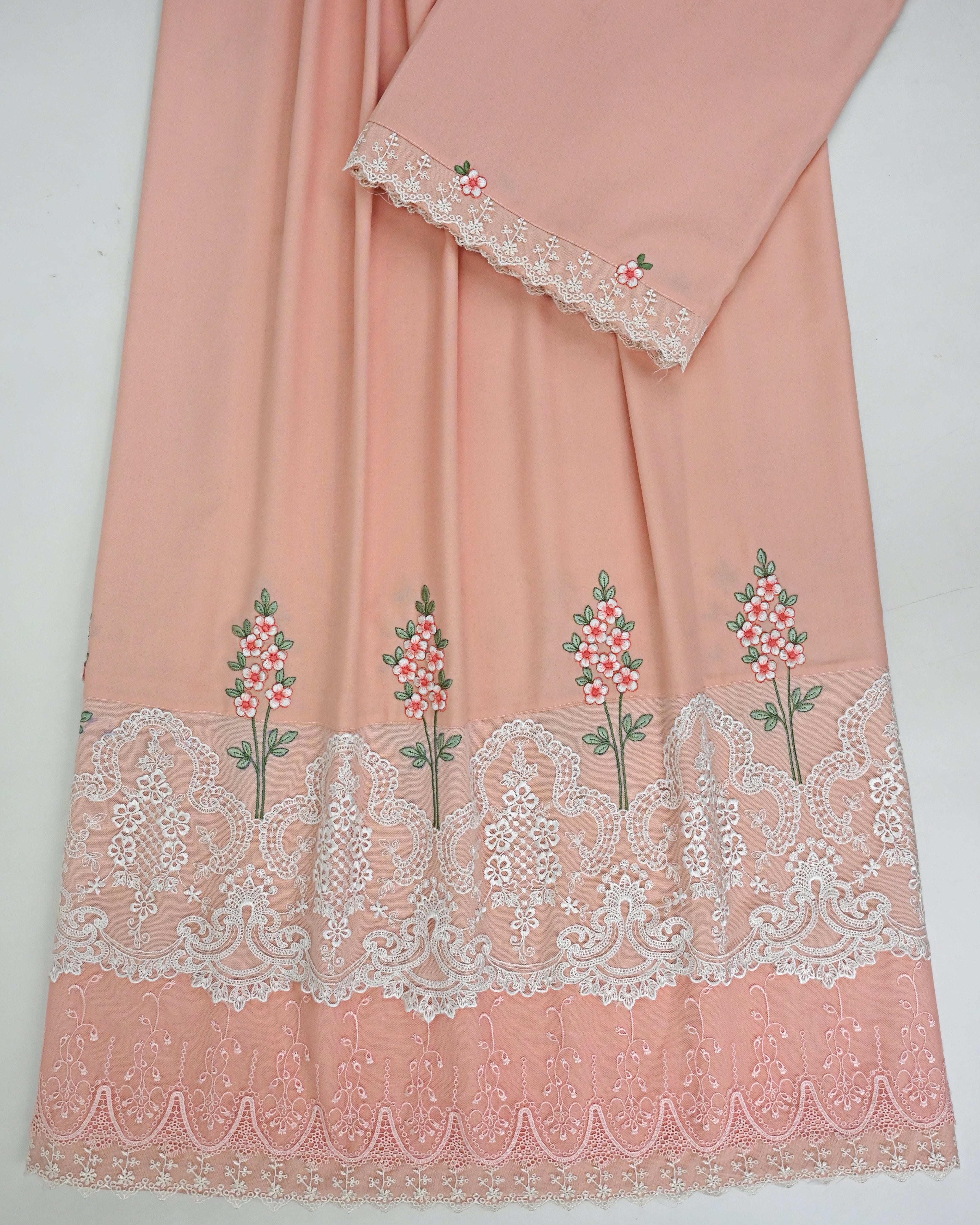 Peach Rida With Smart Floral Lacing & Smart Floral All Over Work