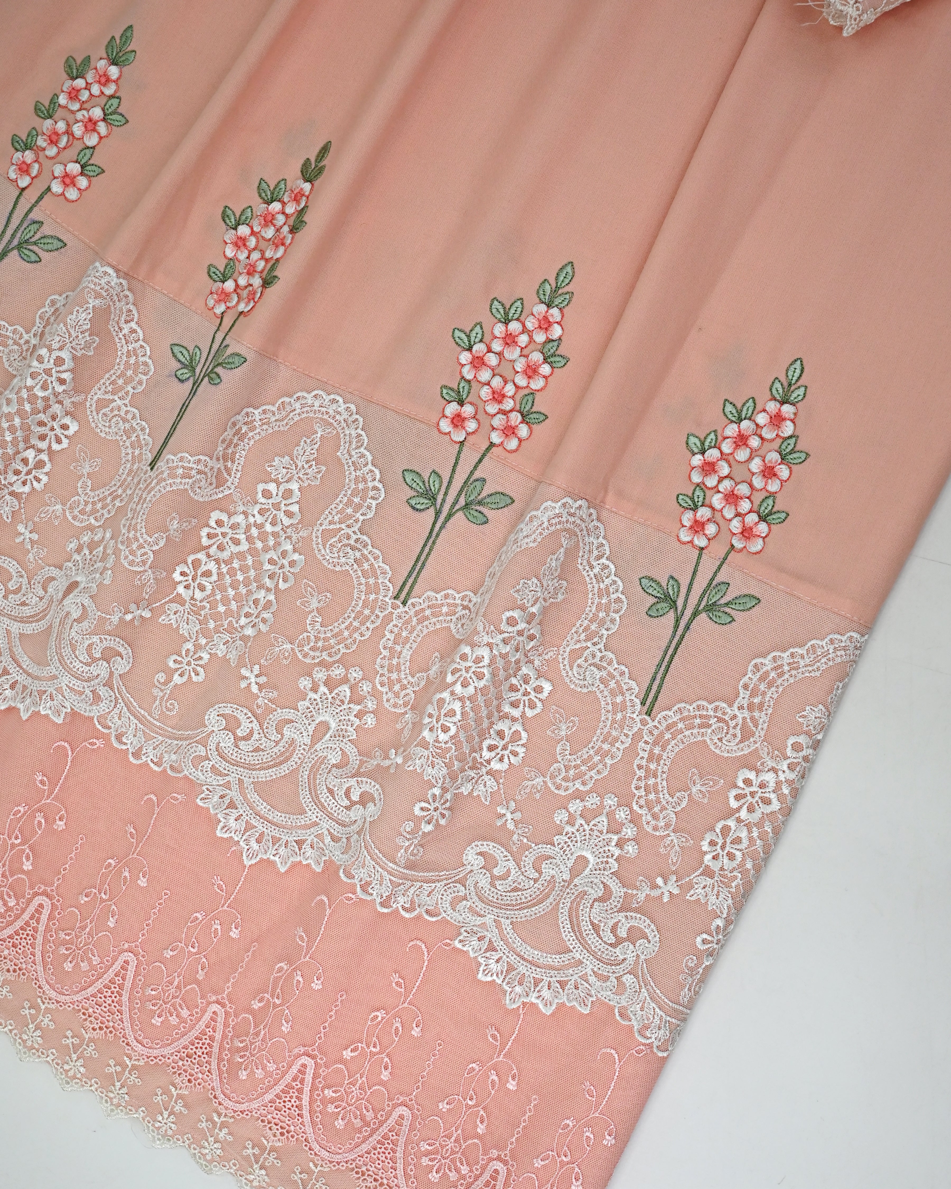 Peach Rida With Smart Floral Lacing & Smart Floral All Over Work