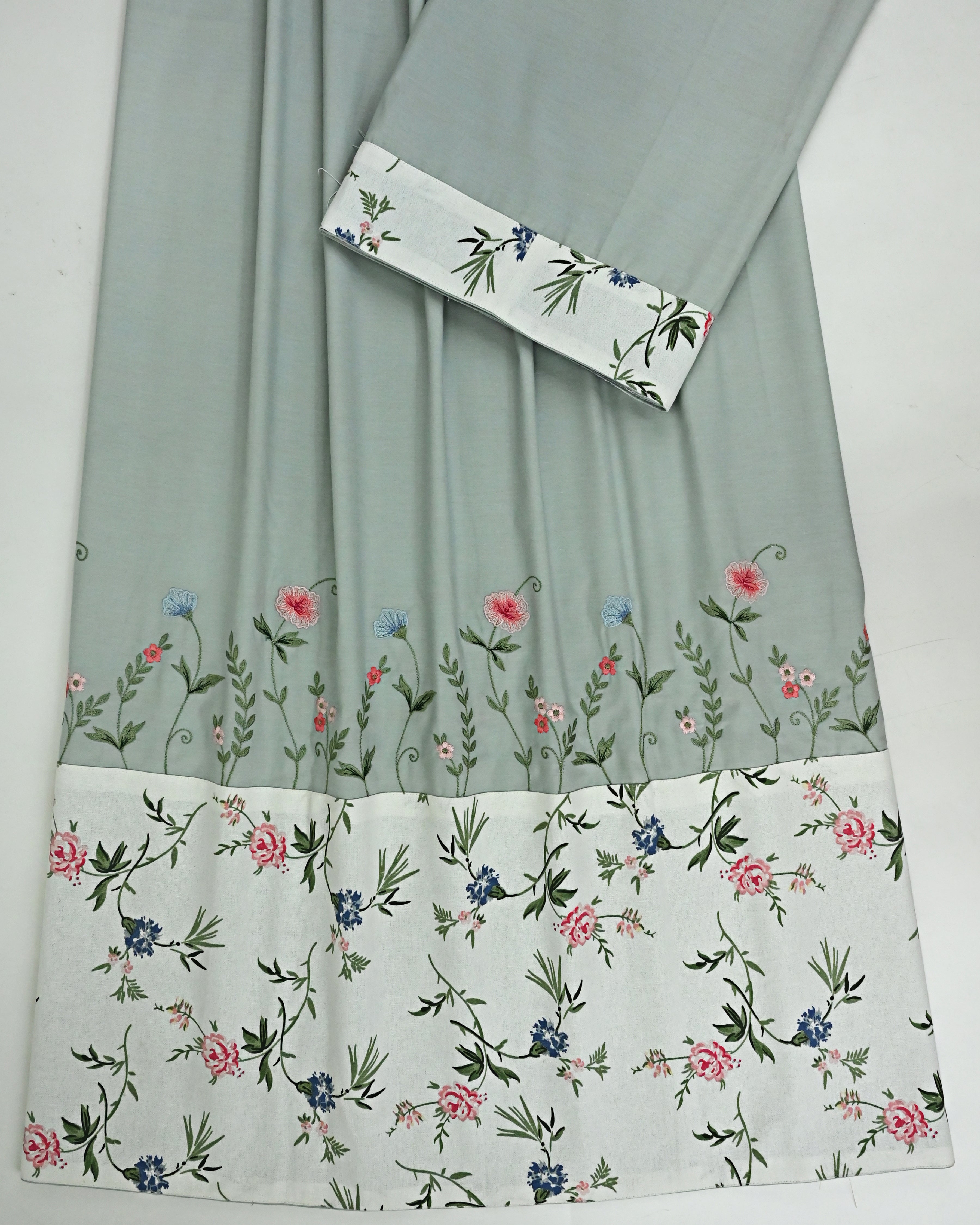 Sage Green Rida With Smart Imported Floral Panel & Same Parellel Floral Embroidery-2250/-