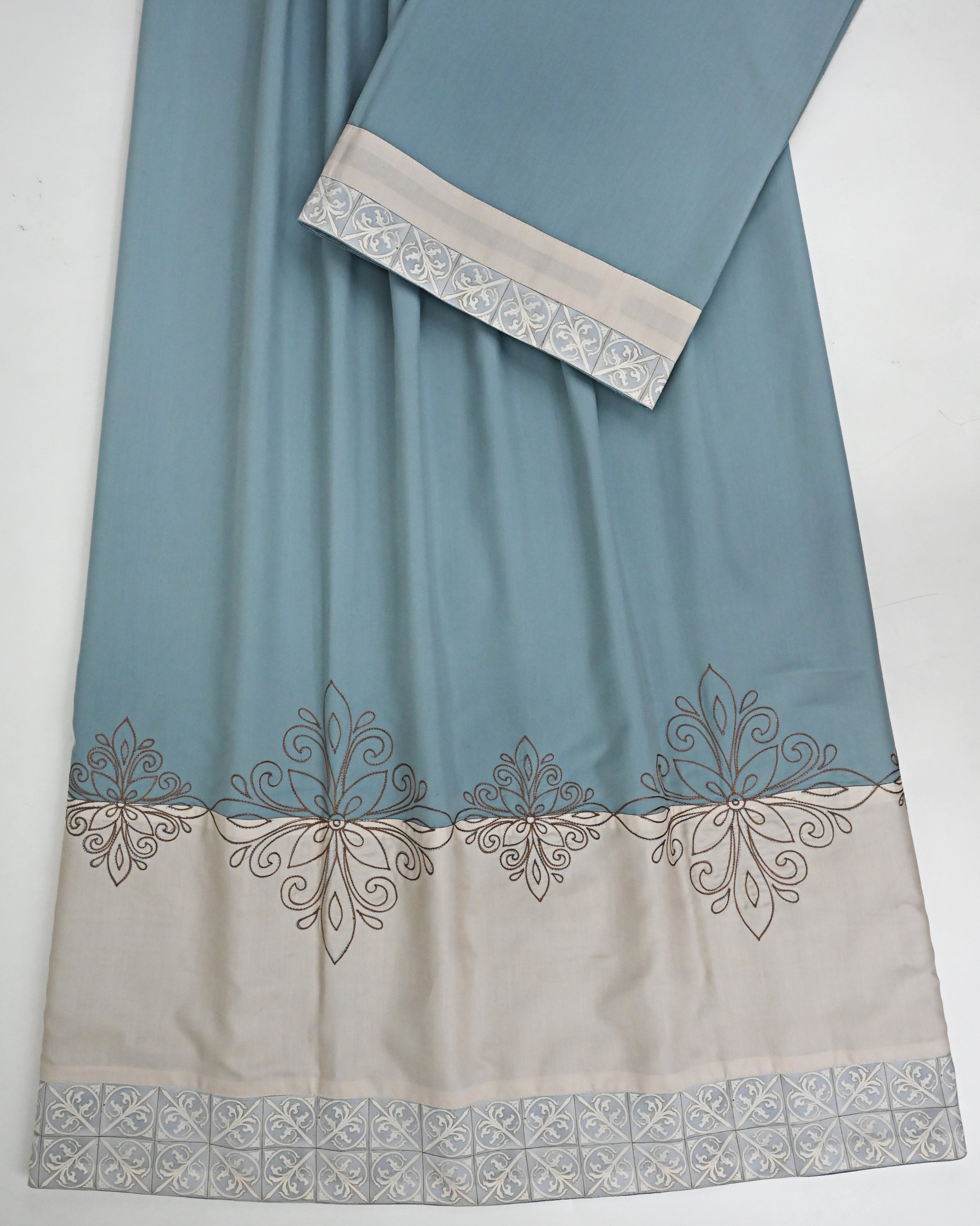 Dusty Blue Rida With Smart Plain Beige Panel & Smart Dark Floral Embroidery-2150/-