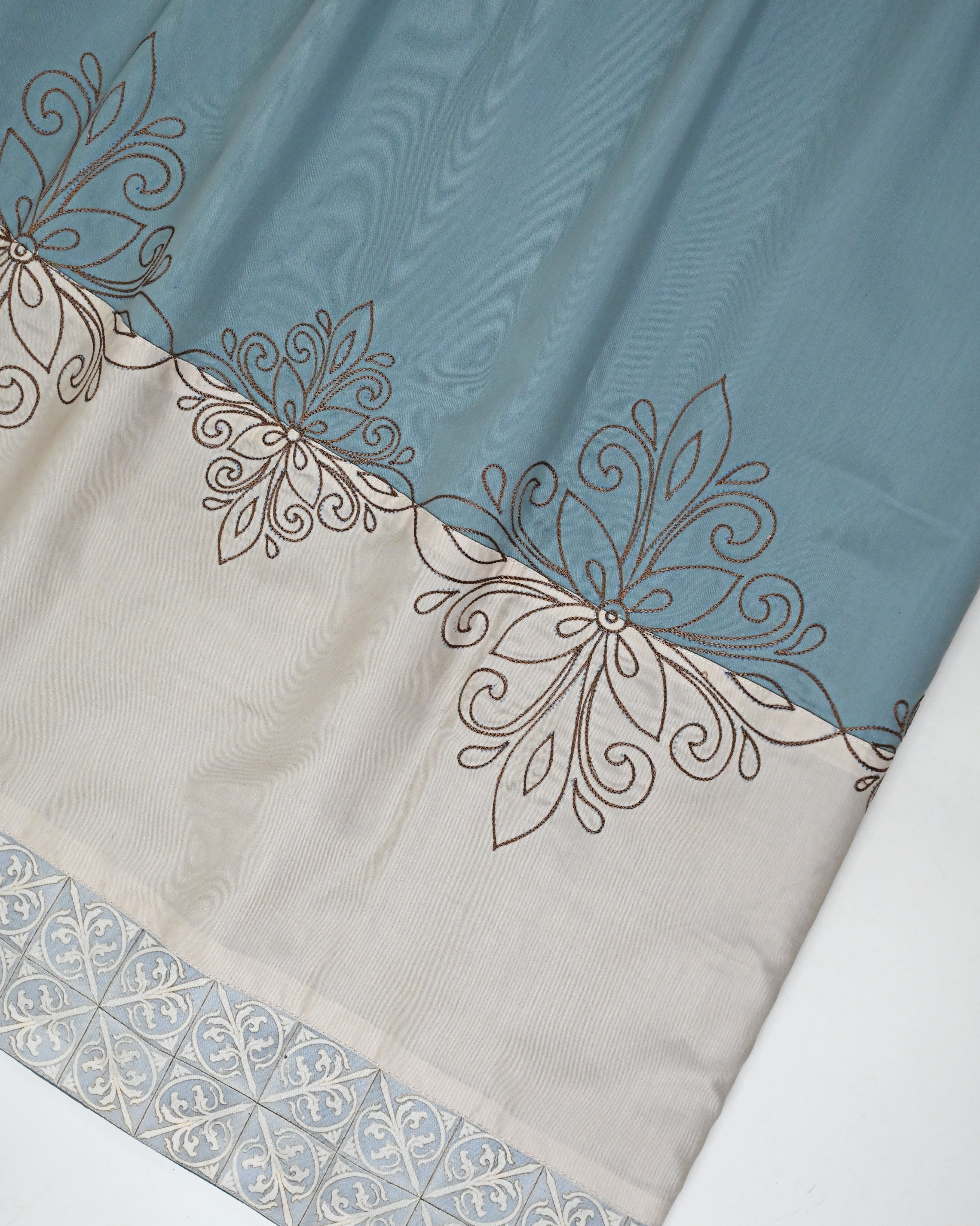 Dusty Blue Rida With Smart Plain Beige Panel & Smart Dark Floral Embroidery-2150/-