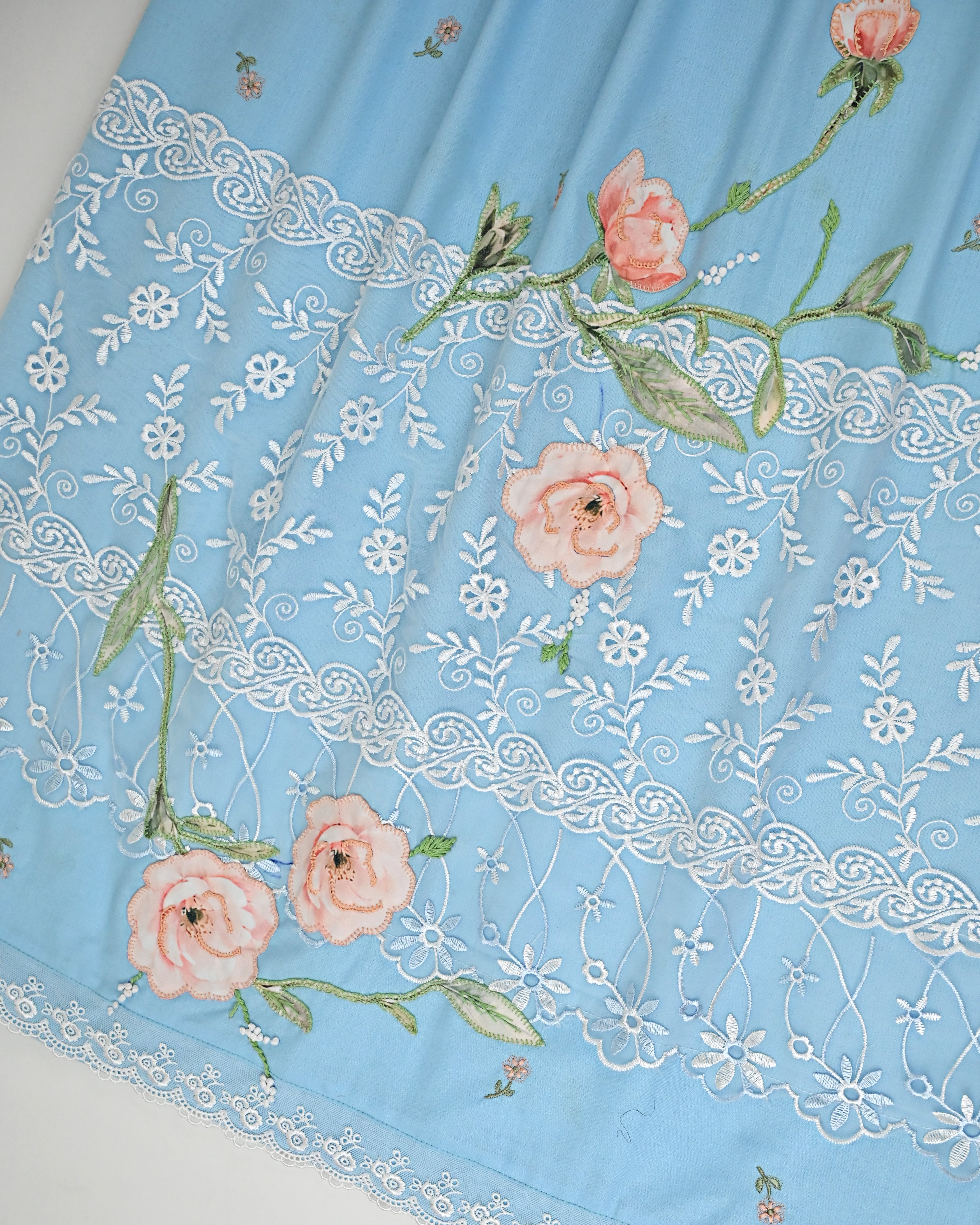 Powder Blue Rida With Smart Floral Lacing & Floral Applique Embroidery Work
