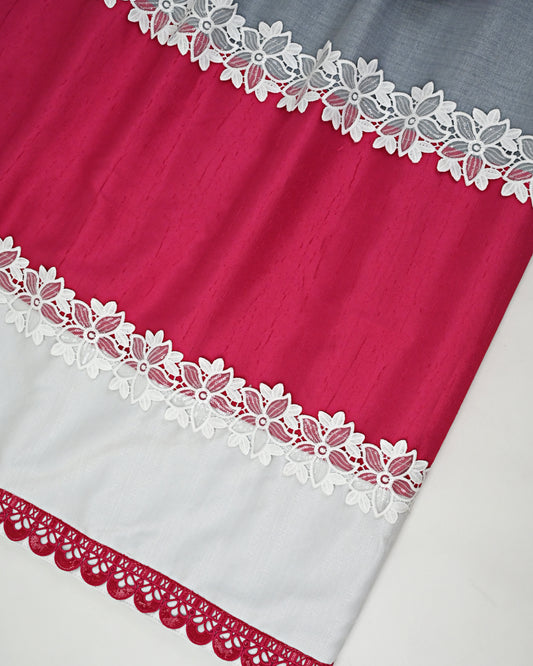 Silver Grey Abaya Rida With Smart Falsa Sharbati Panel & Smart White Floral Lace