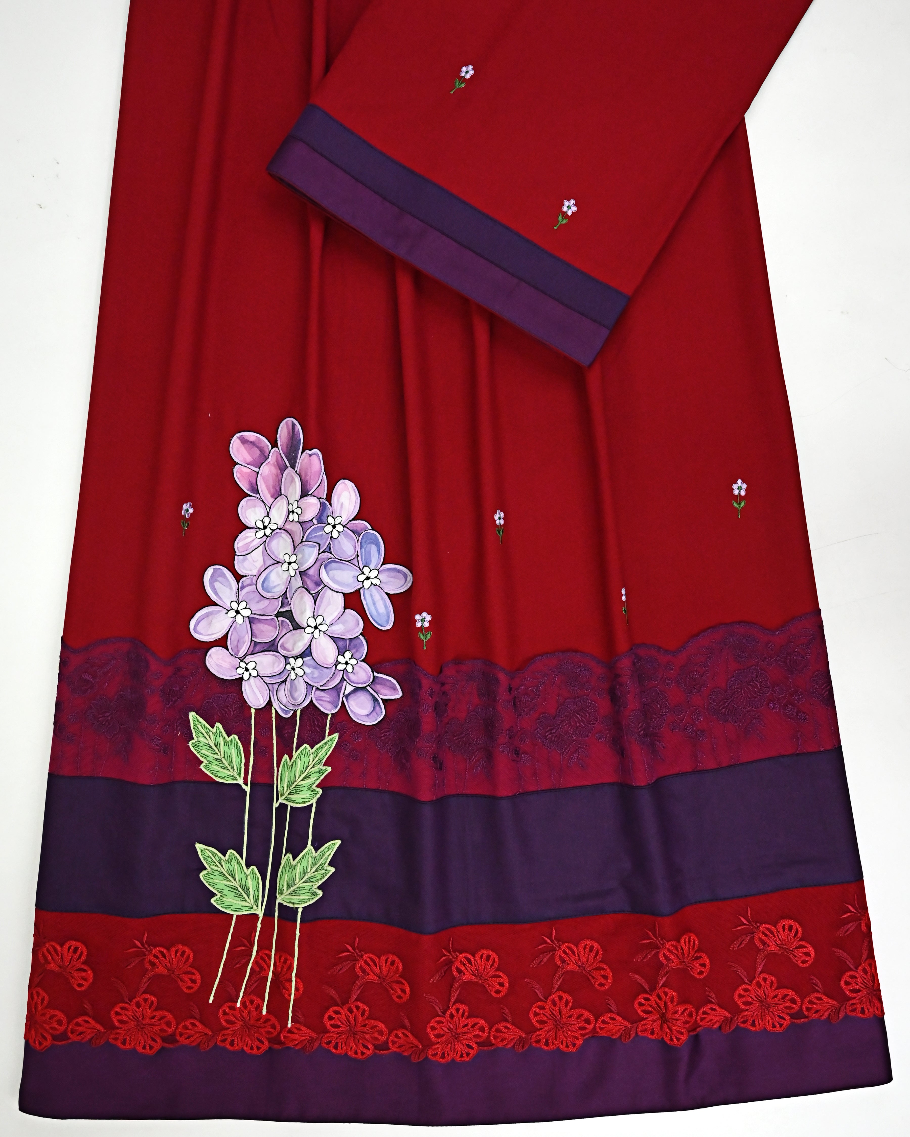 Burgundy Rida With Smart Dark Lacing Panel & Smart Floral Work