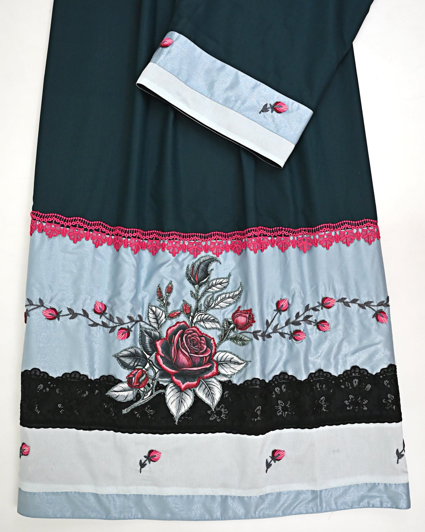 Dark Green Rida With Shining Panel Floral Handwork &n Smart Lacing