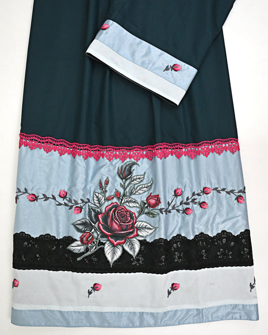 Dark Green Rida With Shining Panel Floral Handwork &n Smart Lacing