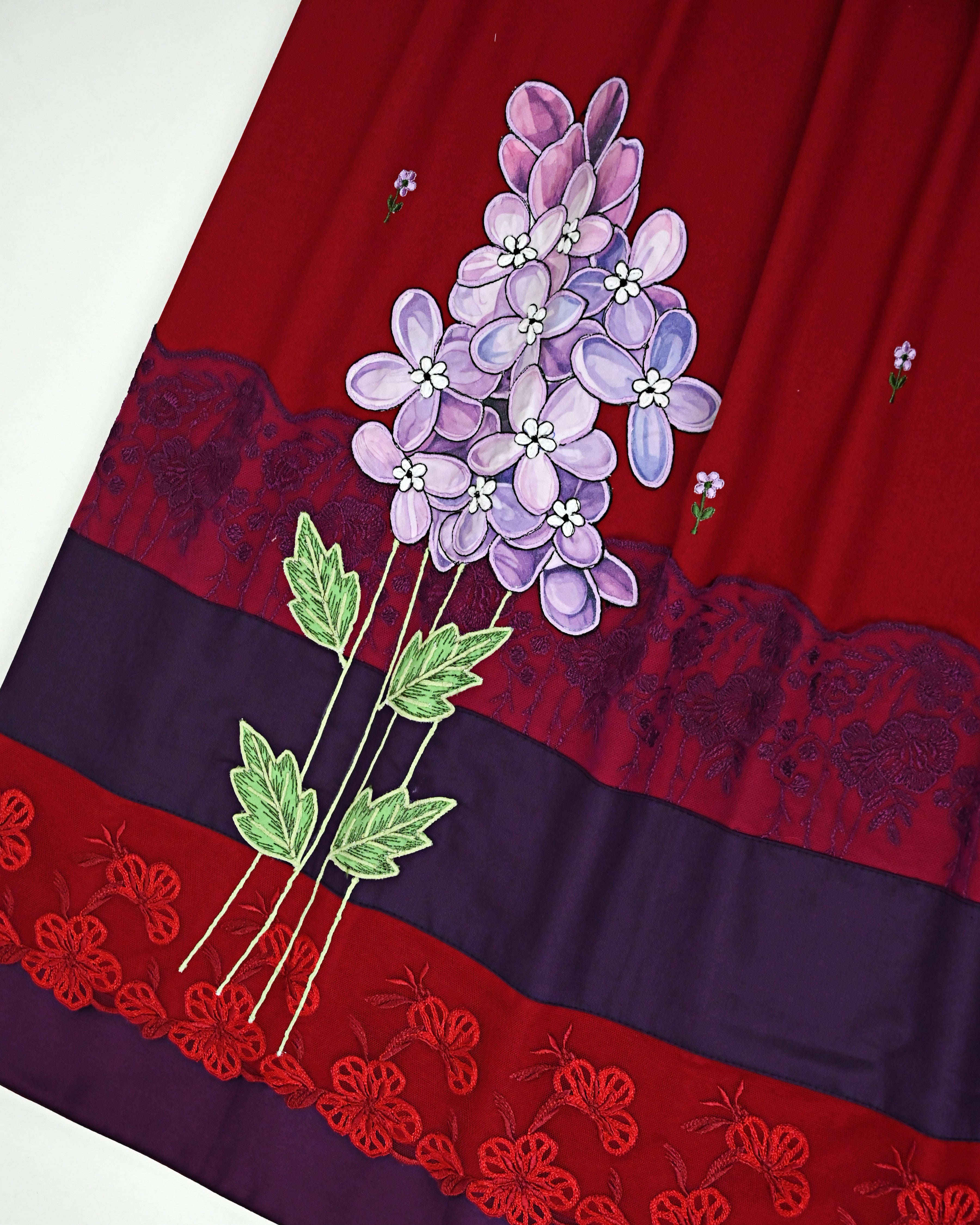 Burgundy Rida With Smart Dark Lacing Panel & Smart Floral Work