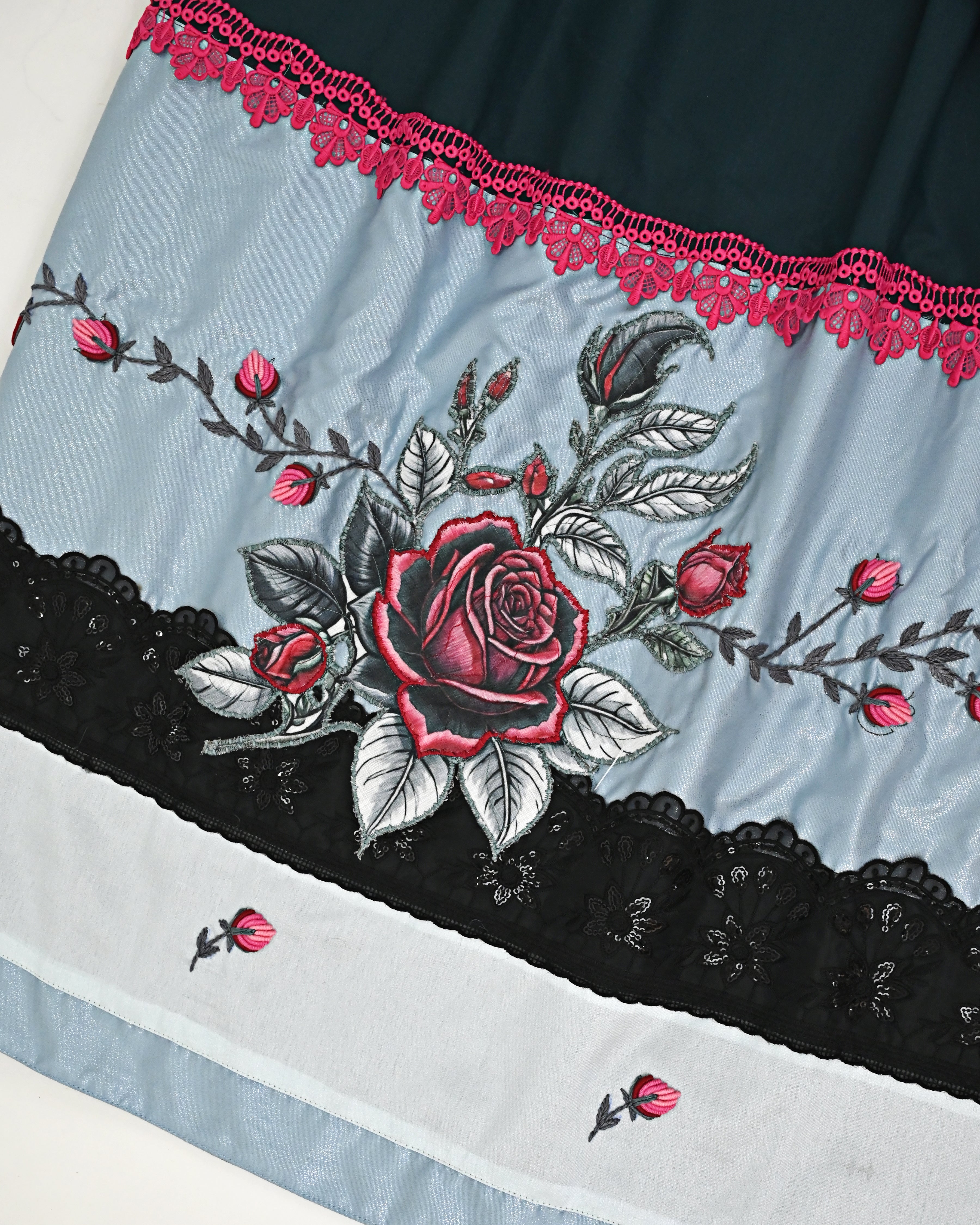 Dark Green Rida With Shining Panel Floral Handwork &n Smart Lacing