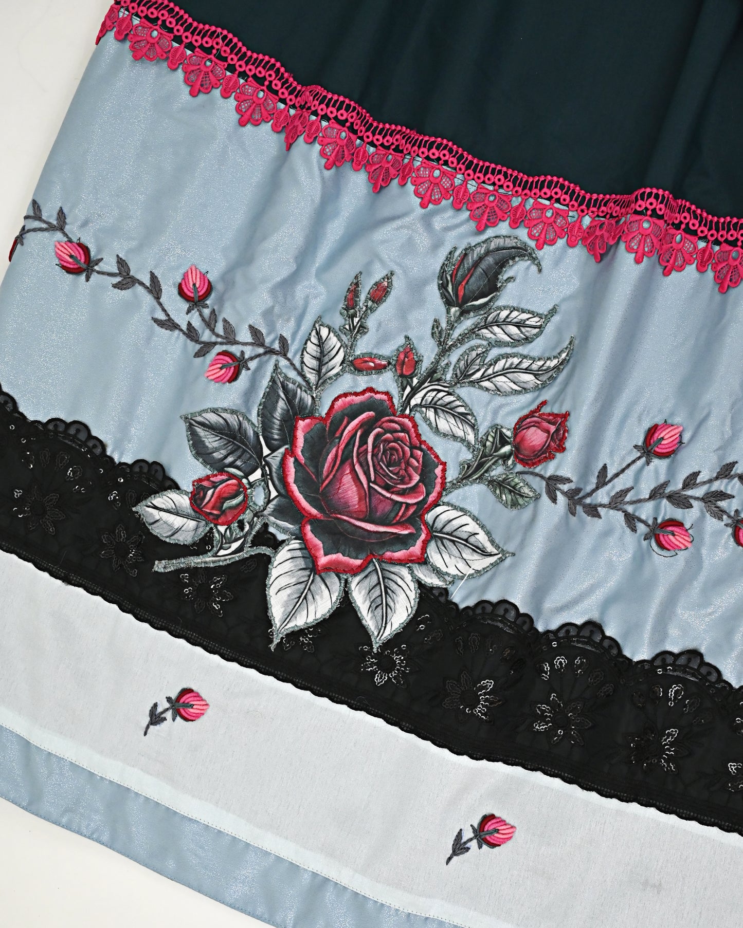 Dark Green Rida With Shining Panel Floral Handwork &n Smart Lacing