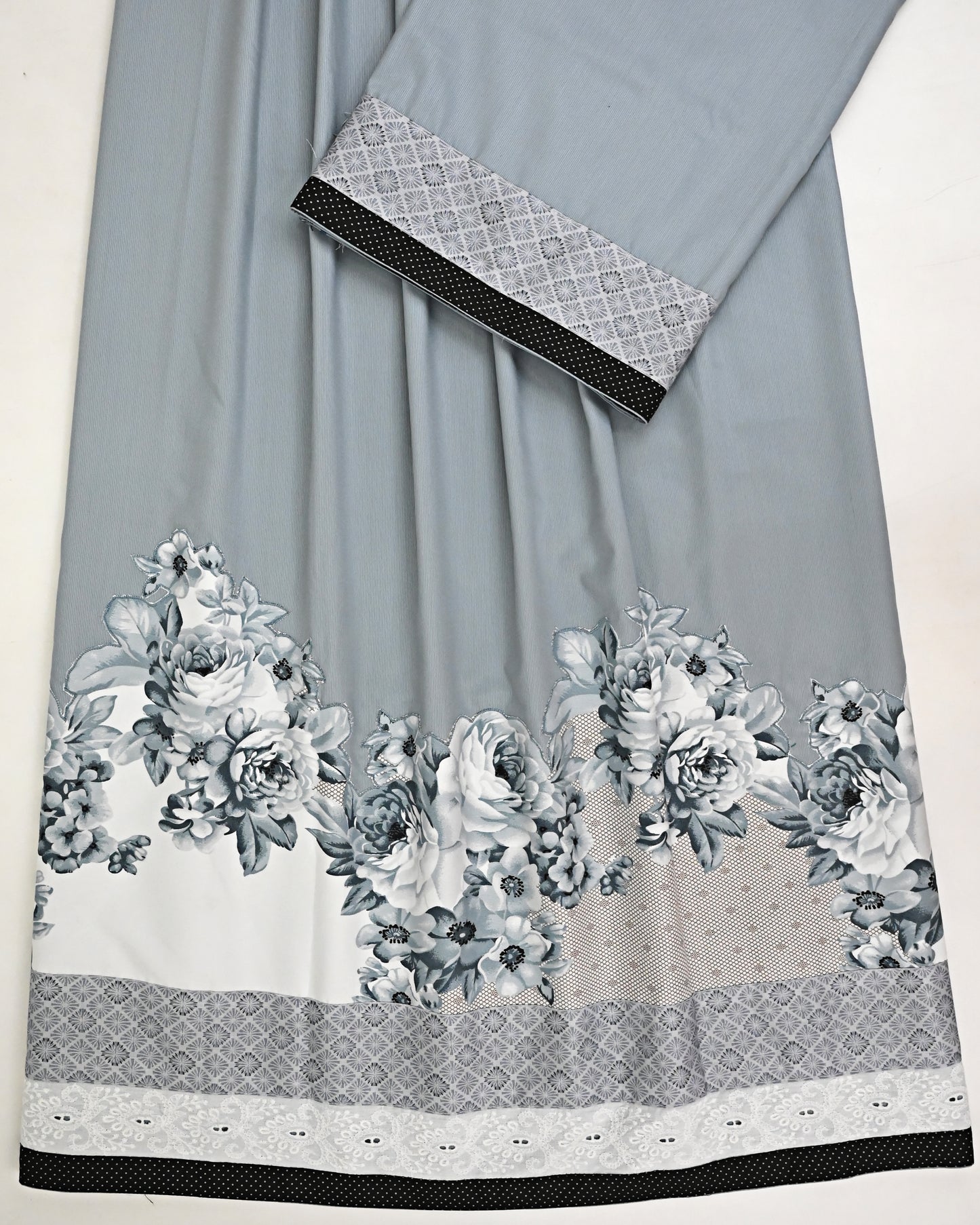 Cloud Grey Rida With Smart Embroidery Floral Work & Smart Lace Panel