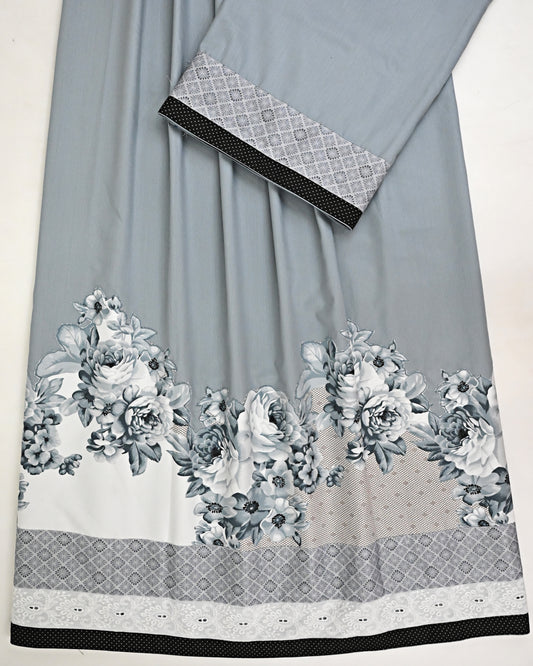 Cloud Grey Rida With Smart Embroidery Floral Work & Smart Lace Panel