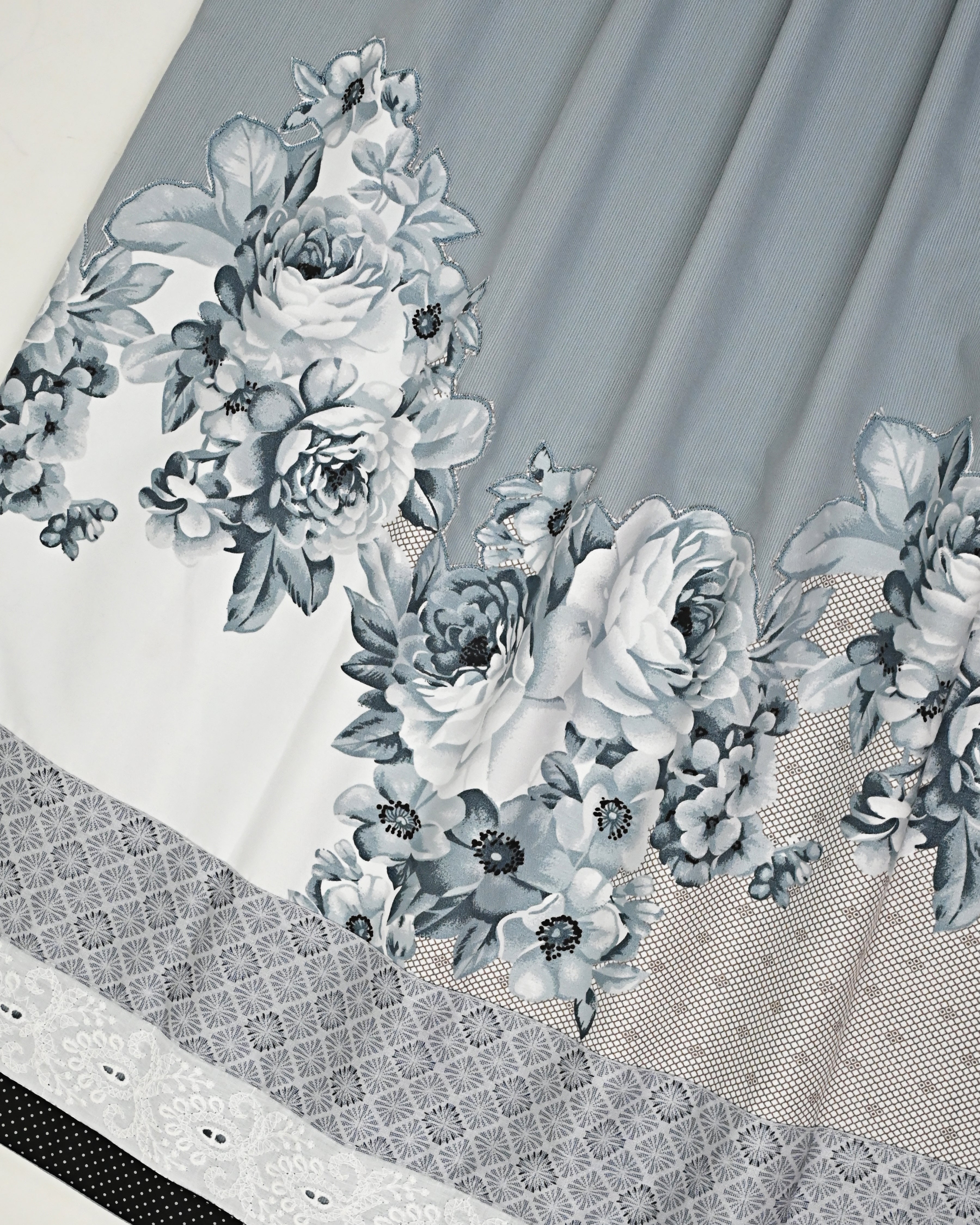 Cloud Grey Rida With Smart Embroidery Floral Work & Smart Lace Panel