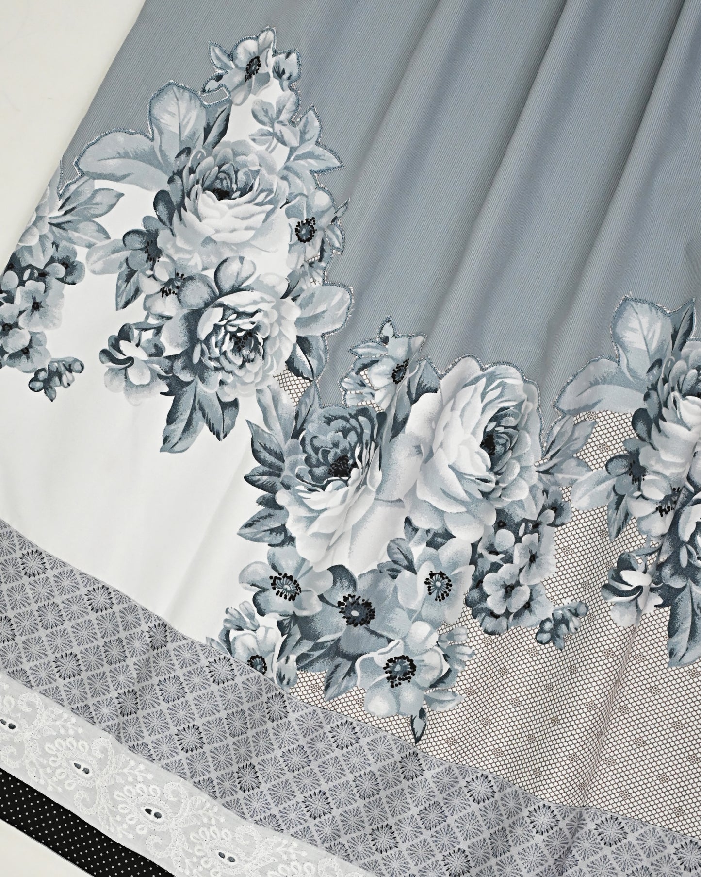 Cloud Grey Rida With Smart Embroidery Floral Work & Smart Lace Panel