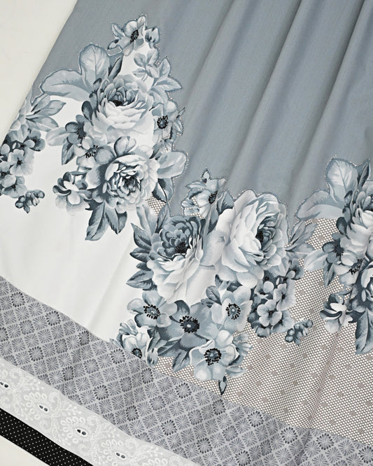 Cloud Grey Rida With Smart Embroidery Floral Work & Smart Lace Panel