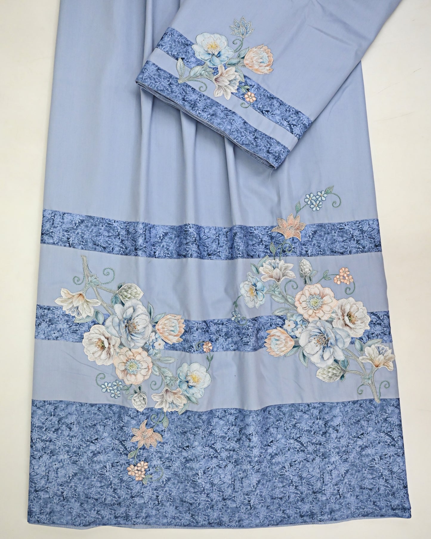 Powder Blue Rida With Smart Dark Blue Panel & Smart Floral Work