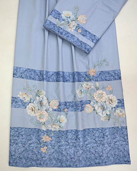 Powder Blue Rida With Smart Dark Blue Panel & Smart Floral Work