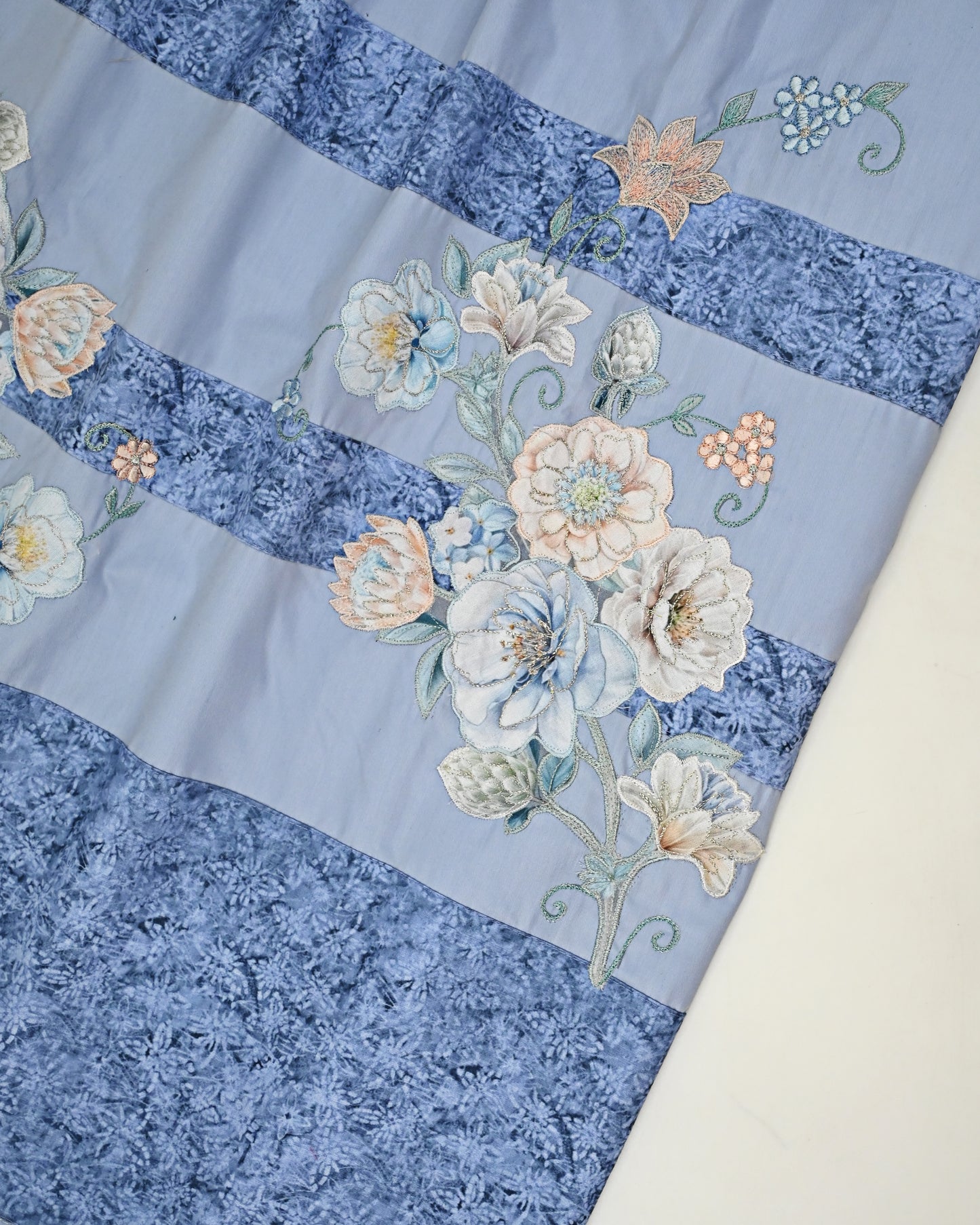 Powder Blue Rida With Smart Dark Blue Panel & Smart Floral Work